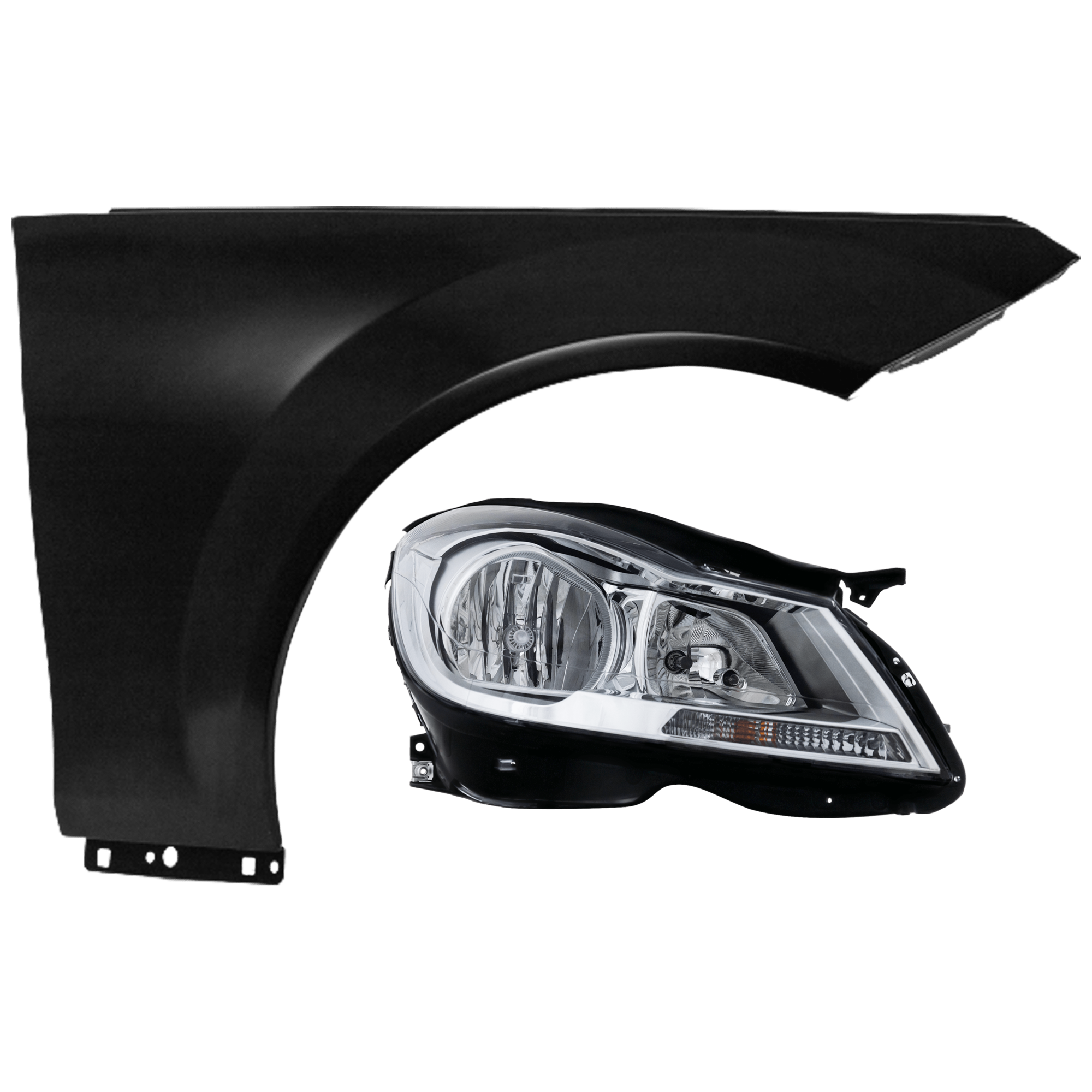 AM C CLASS 12-14 HEAD LAMP RH 2 pc Kit Assembly Halogen Sedan with Fender CAPA SKU KIT 071726-209 Partslink MB2503187C MB1241132C OEM 2048205459-2048801418
