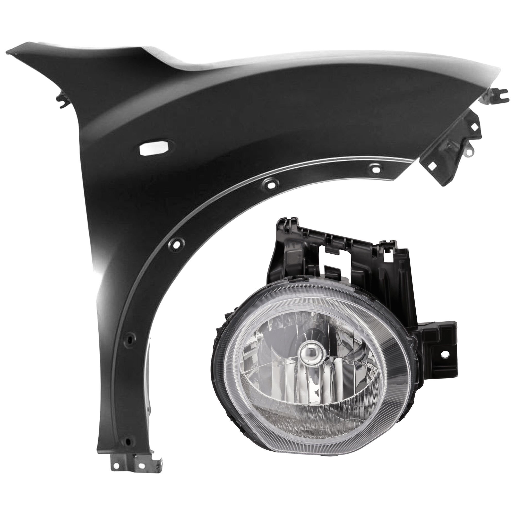 AM JUKE 11-13 HEAD LAMP RH 2 pc Kit Assembly Halogen with Fender CAPA SKU KIT 071726-20 Partslink NI1241200C NI2503201C OEM 260101KM0A FCA001KAMA