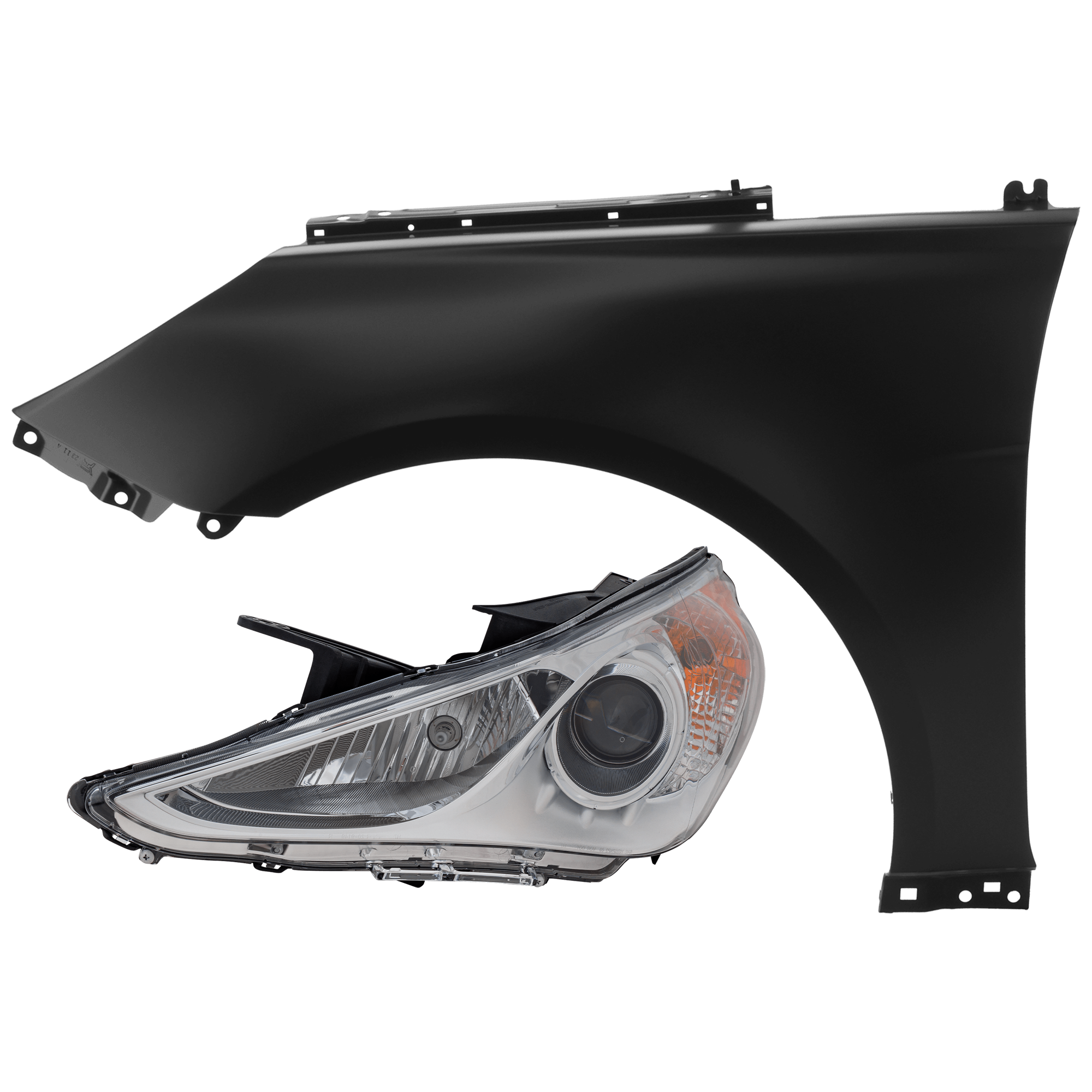 AM SONATA 11-14 HEAD LAMP LH 2 pc Kit Assembly Halogen Type 1 White Interior with Fender SKU KIT 071726-212 Partslink HY2502159 HY1240150 OEM 921013Q000-663113Q000
