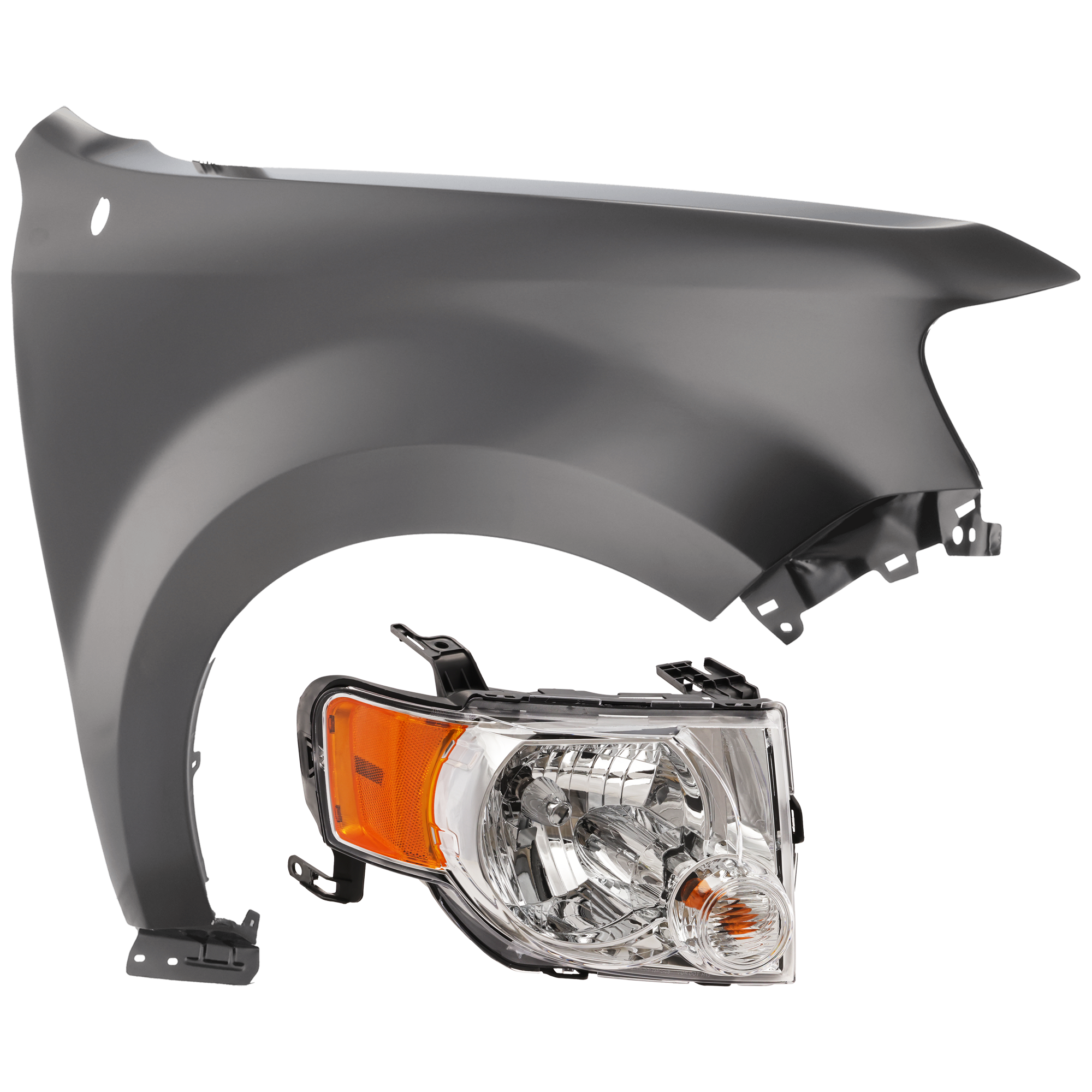 AM ESCAPE 08-12 HEAD LAMP RH 2 pc Kit Assembly Halogen with Fender SKU KIT 071726-223 Partslink FO2503229 FO1241258 OEM 8L8Z13008A 8L8Z16005A