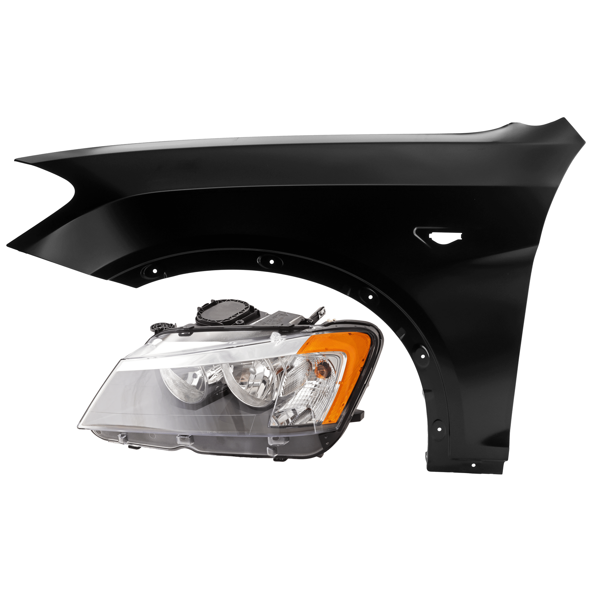 AM X3-11-14 HEAD LAMP LH 2 pc Kit Assembly Halogen with Fender SKU KIT 071726-224 Partslink BM2502170 BM1240154 OEM 63117222025-41357267323
