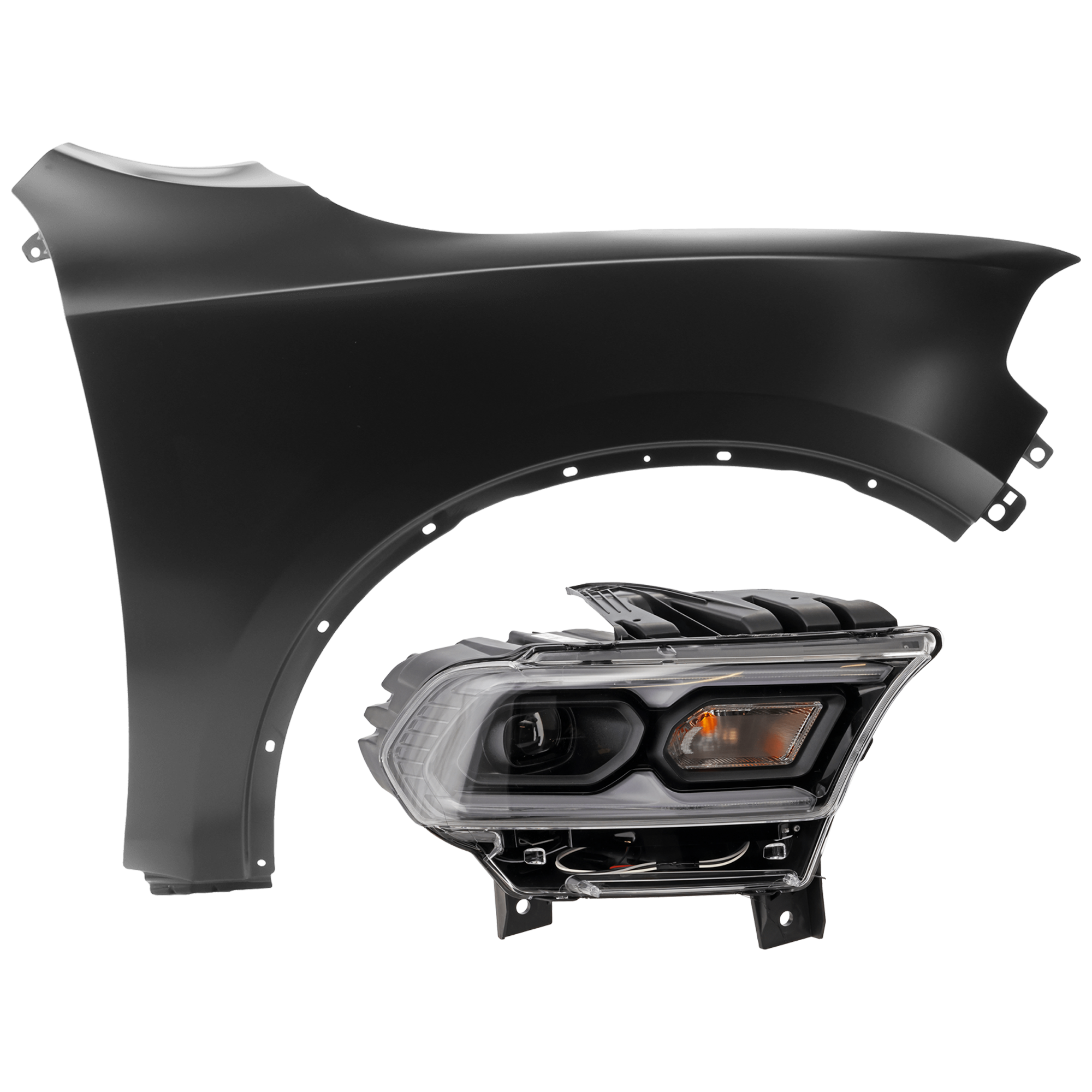 AM DURANGO 21-24 HEAD LAMP RH 2 pc Kit Assembly LED Black Interior GT GT Plus GT Premium Models w Daytime Running Light Standard Type with Fender SKU KIT 071726-228 Partslink CH2503344 CH1241273 OEM 68433778AF 55369734AD 55369734