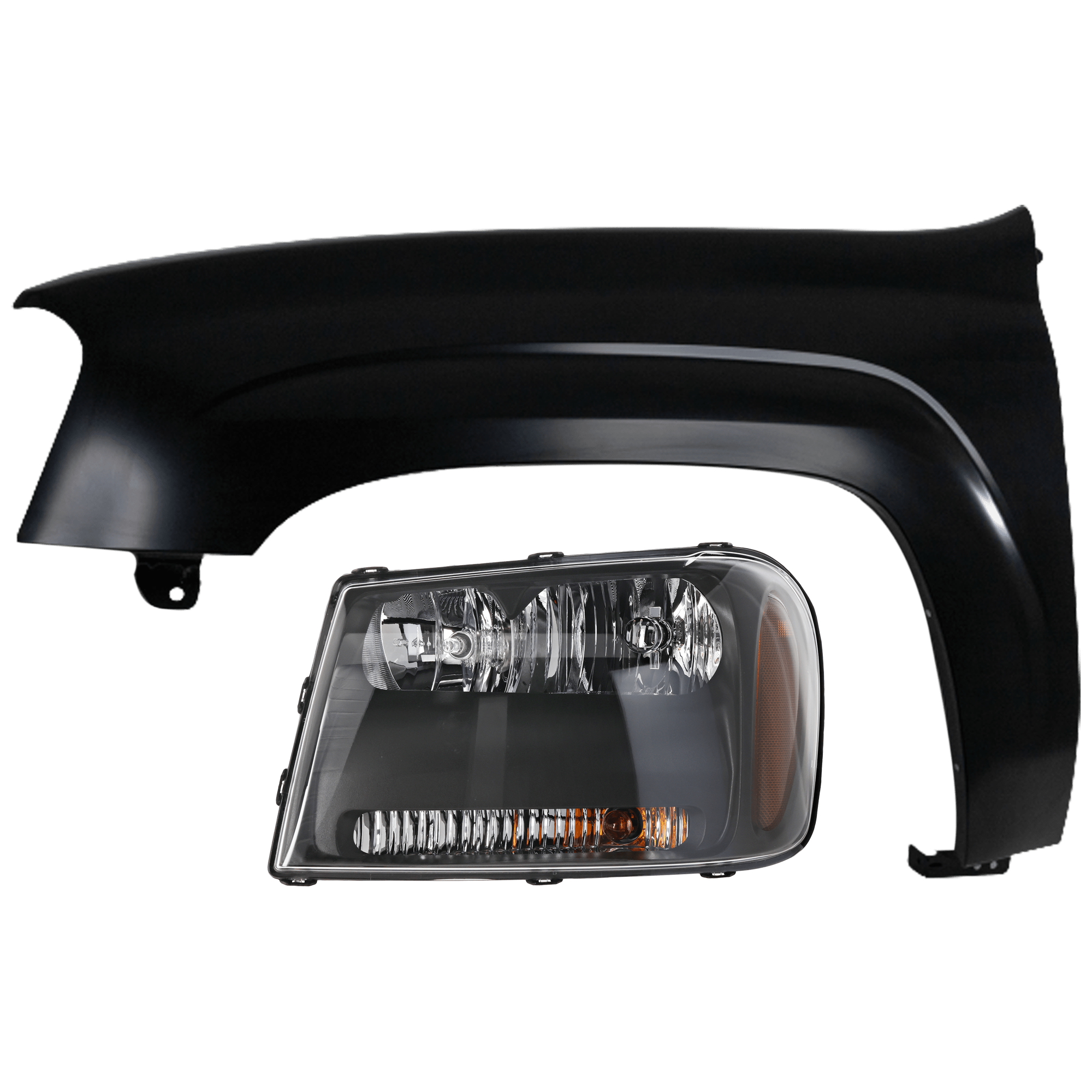 AM TRAILBLAZER 06-09 HEAD LAMP LH 2 pc Kit Assembly Halogen with Fender SKU KIT 071726-231 Partslink GM2502304 GM1240289 OEM 25970909-12477993