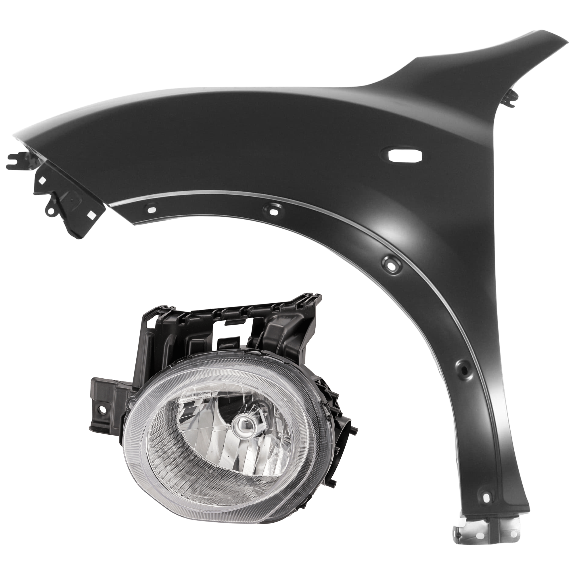 AM JUKE 11-13 HEAD LAMP LH 2 pc Kit Assembly Halogen with Fender CAPA SKU KIT 071726-24 Partslink NI2502201C NI1240200C OEM 260601KM0A FCA011KAMA