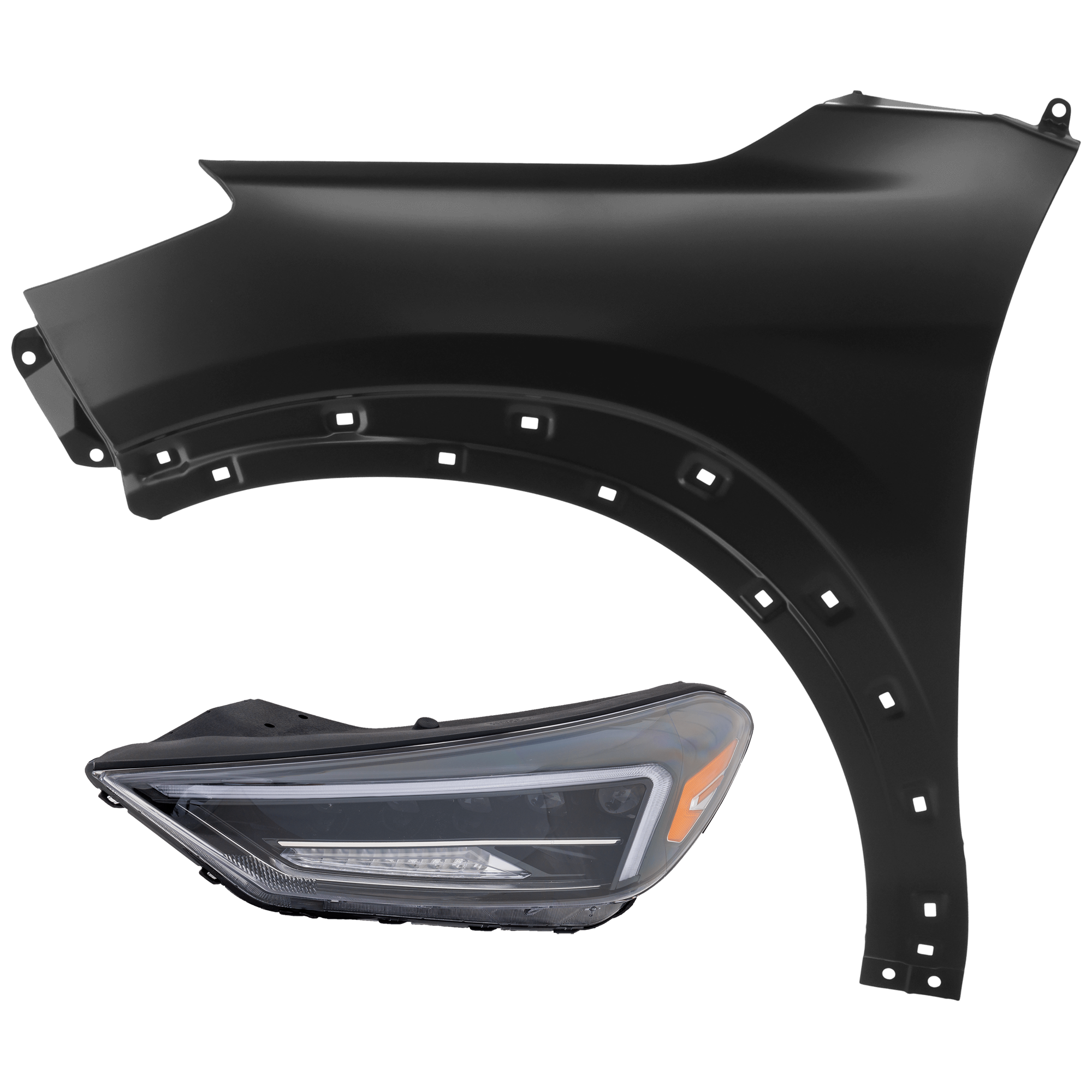 AM TUCSON 19-21 HEAD LAMP LH 2 pc Kit Assembly LED w LED Accent Light with Fender SKU KIT 071726-251 Partslink HY2502236 HY1240165 OEM 92101D3750-66311D3000