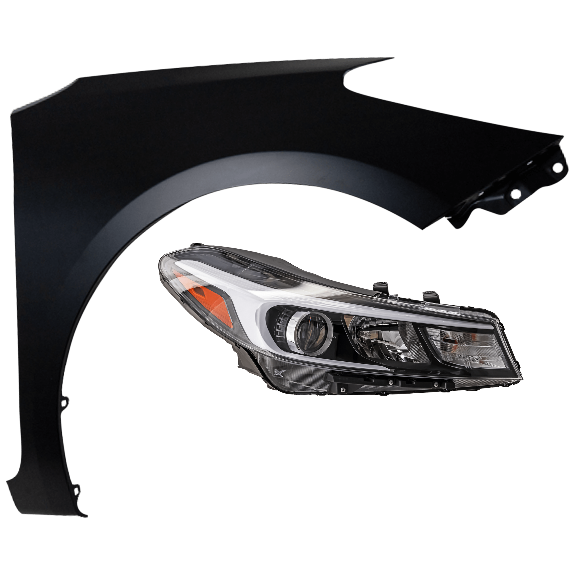 AM FORTE FORTE5-17-18 HEAD LAMP RH 2 pc Kit Assembly Halogen w o LED Position Light with Fender CAPA SKU KIT 071726-252 Partslink KI2503201C KI1241138C OEM 92102B0700-66321A7000