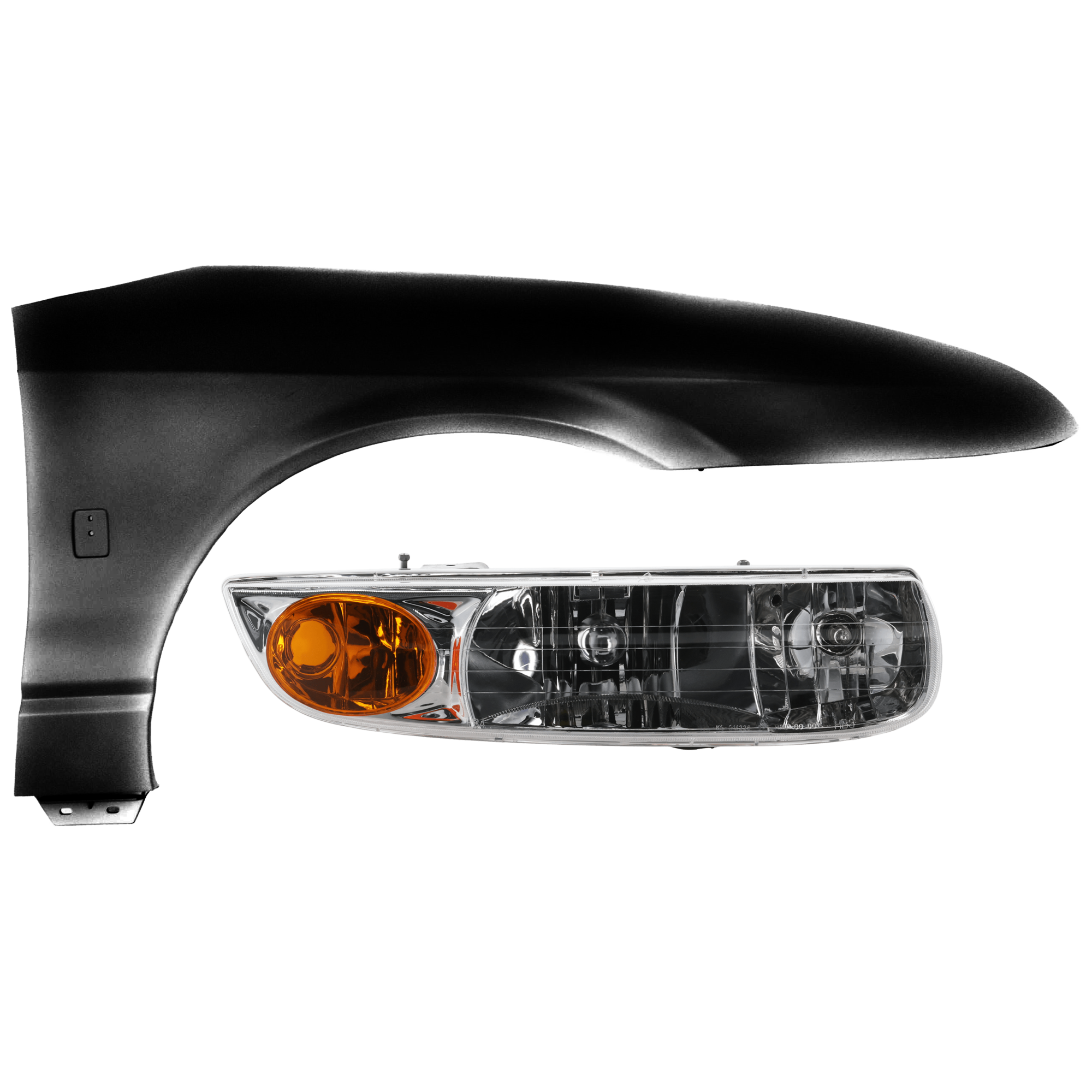 AM SATURN SL SERIES 00-02 HEAD LAMP RH 2 pc Kit Assembly Halogen with Fender SKU KIT 071726-253 Partslink GM2503206 GM1241276 OEM 21112456-21112216