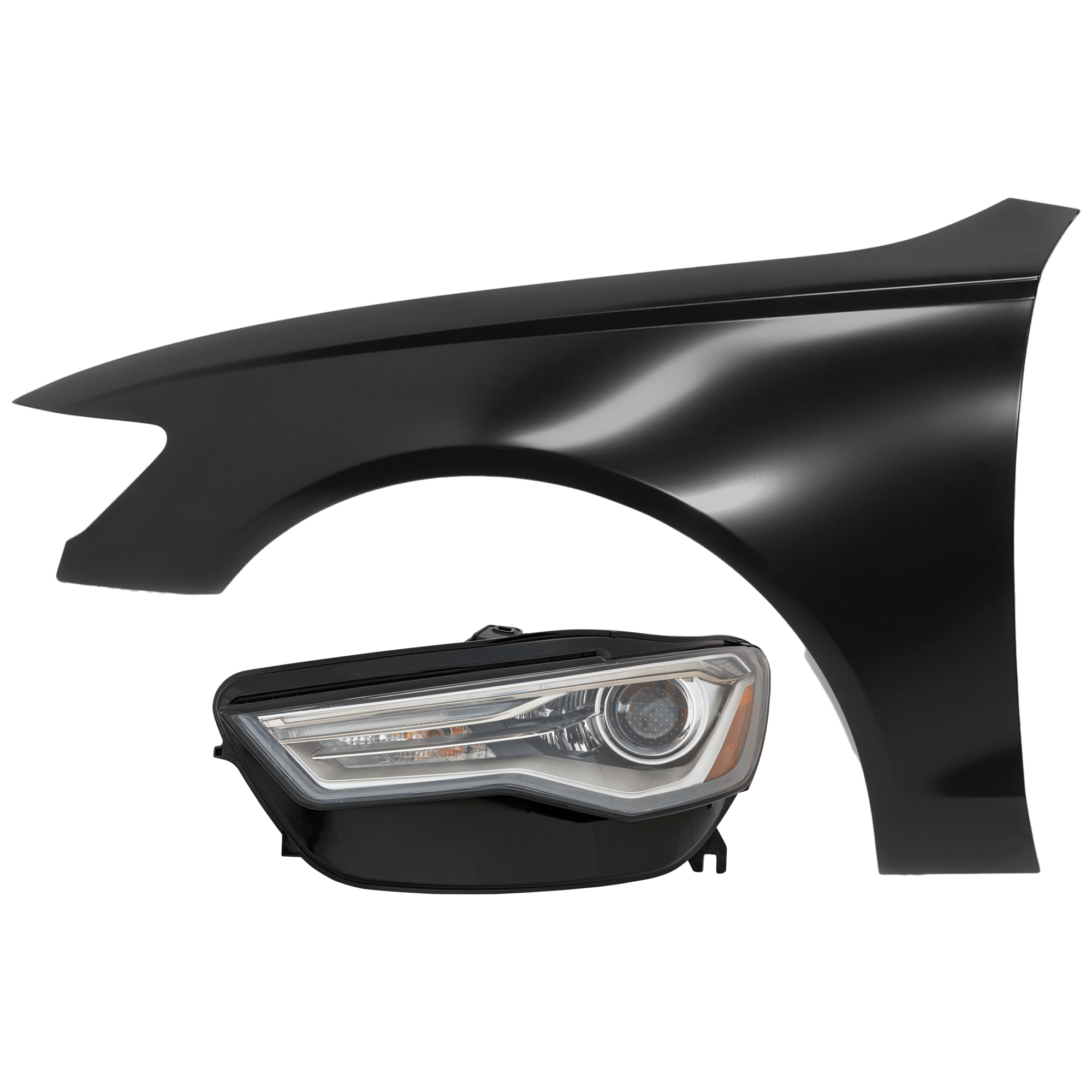 AM A6 S6-16-18 HEAD LAMP LH 2 pc Kit Lens and Housing HID Xenon w o HID Kit w Auto Level Lamps with Fender SKU KIT 071726-255 Partslink AU2502195 AU1240125 OEM 4G0941043H 4G0821101