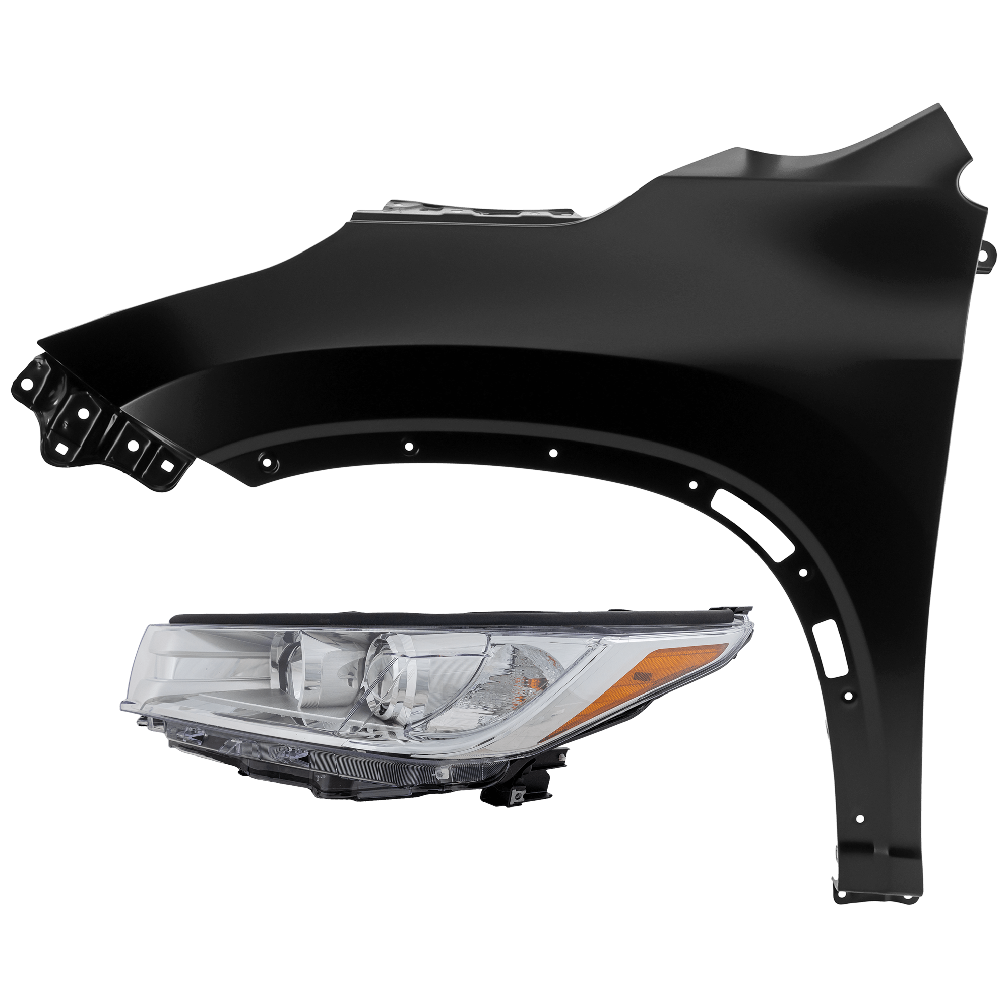 AM HIGHLANDER 17-19 HEAD LAMP LH 2 pc Kit Assembly Halogen w Smoked Chrome Accent w o LED Daytime Running Light with Fender SKU KIT 071726-261 Partslink TO2502251 TO1240251 OEM 811500E330-538020E100