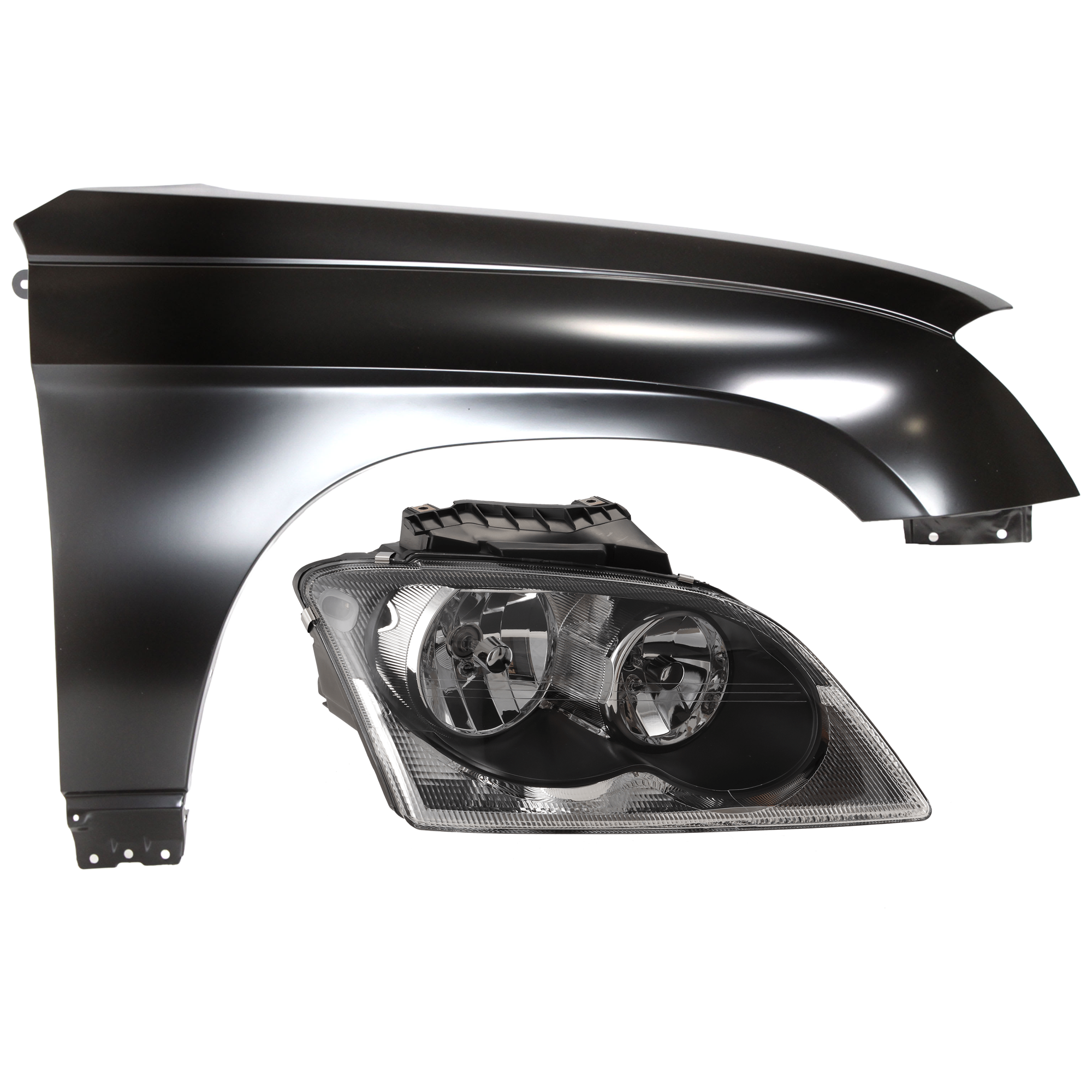 AM PACIFICA 04-06 HEAD LAMP RH 2 pc Kit Assembly Halogen with Fender SKU KIT 071726-263 Partslink CH1241240 OEM 4857850AE PFM 5093792AB