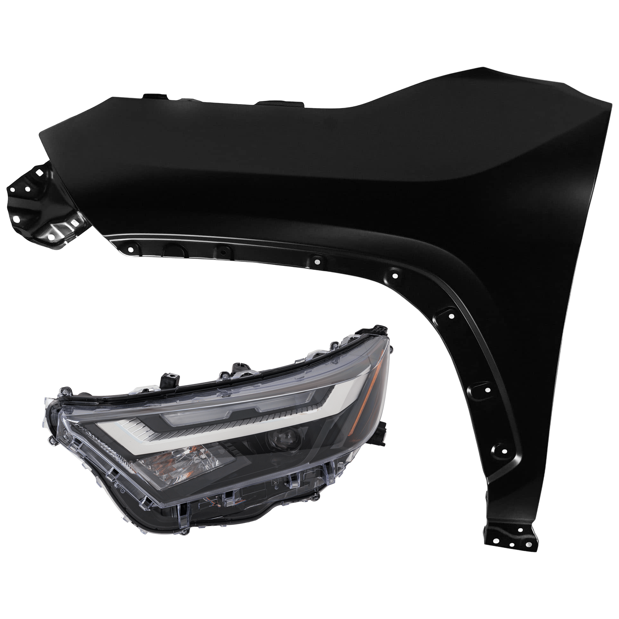 AM RAV4-22-25 HEAD LAMP LH 2 pc Kit Assembly Halogen LED Combo w o LED Signal Light North America Built Vehicle with Fender CAPA SKU KIT 071726-267 Partslink TO2502314C TO1240273C OEM 811500R350-538120R110