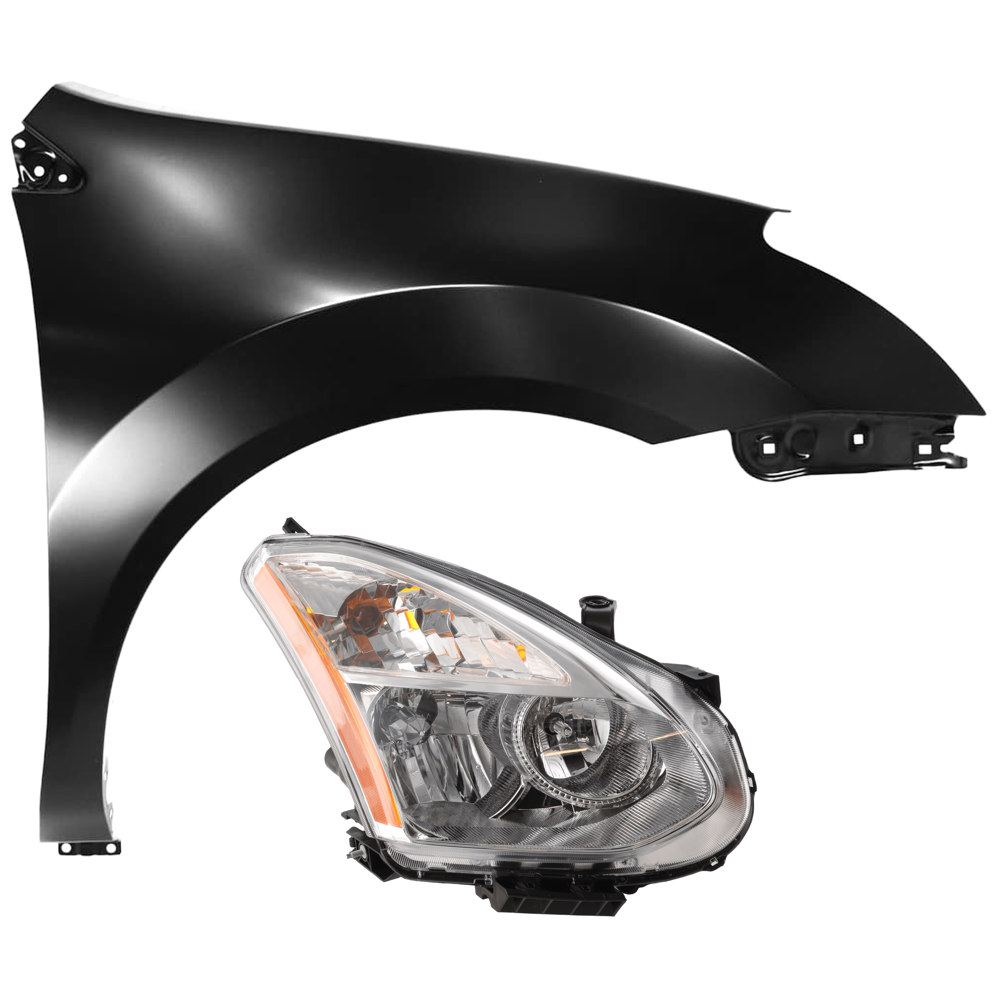 AM ROGUE 08-08 HEAD LAMP RH 2 pc Kit Assembly Halogen with Fender SKU KIT 071726-270 Partslink NI2503170 NI1241188 OEM 26010JM00A FCA00JM0MA