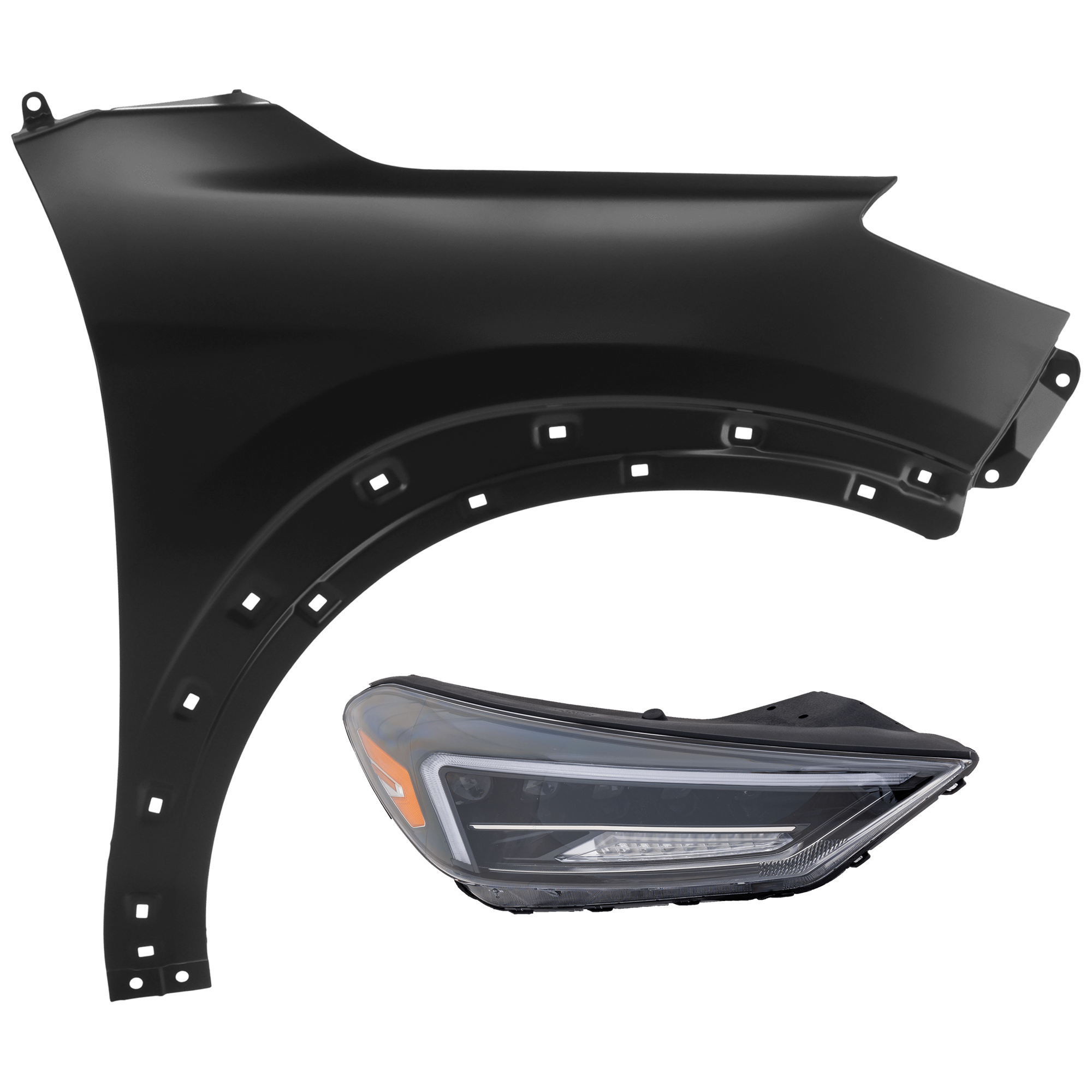AM TUCSON 19-21 HEAD LAMP RH 2 pc Kit Assembly LED w LED Accent Light with Fender SKU KIT 071726-275 Partslink HY2503236 HY1241165 OEM 92102D3750-66321D3000