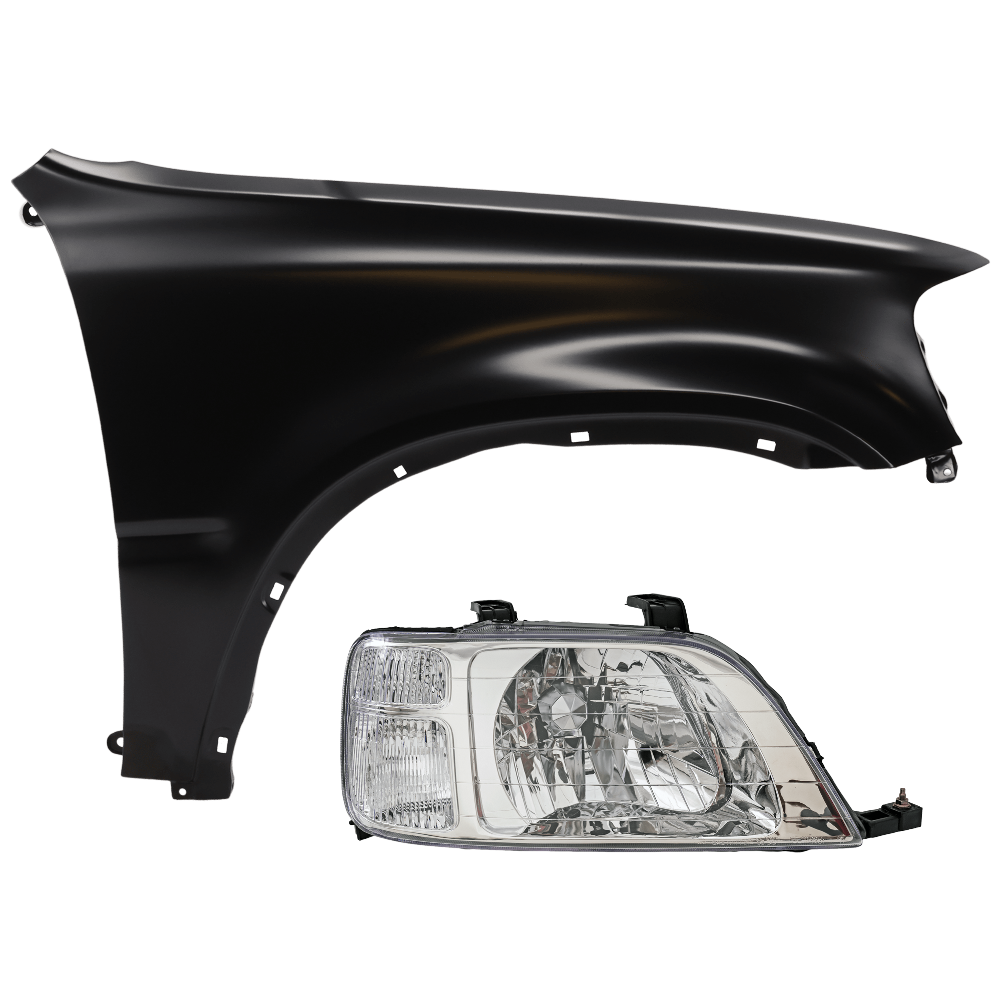 AM CR V 97-01 HEAD LAMP RH 2 pc Kit Lens and Housing Halogen with Fender SKU KIT 071726-285 Partslink HO2503112 HO1241148 OEM 33101S10A01-60211S10A90ZZ