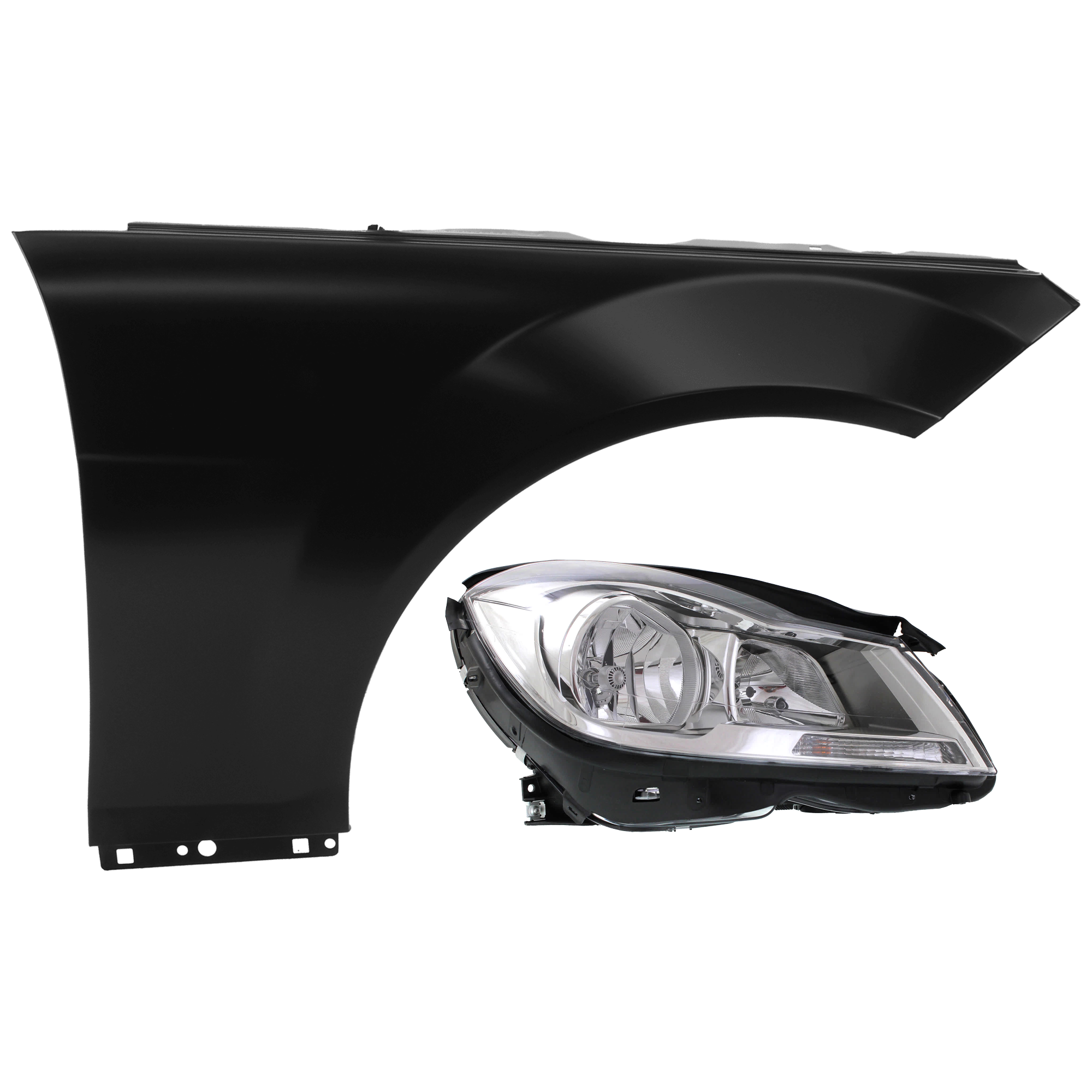 AM C CLASS 12-14 HEAD LAMP RH 2 pc Kit Assembly Halogen Chrome Interior Sedan with Fender SKU KIT 071726-289 OEM 2048205459-2048800218 PFM