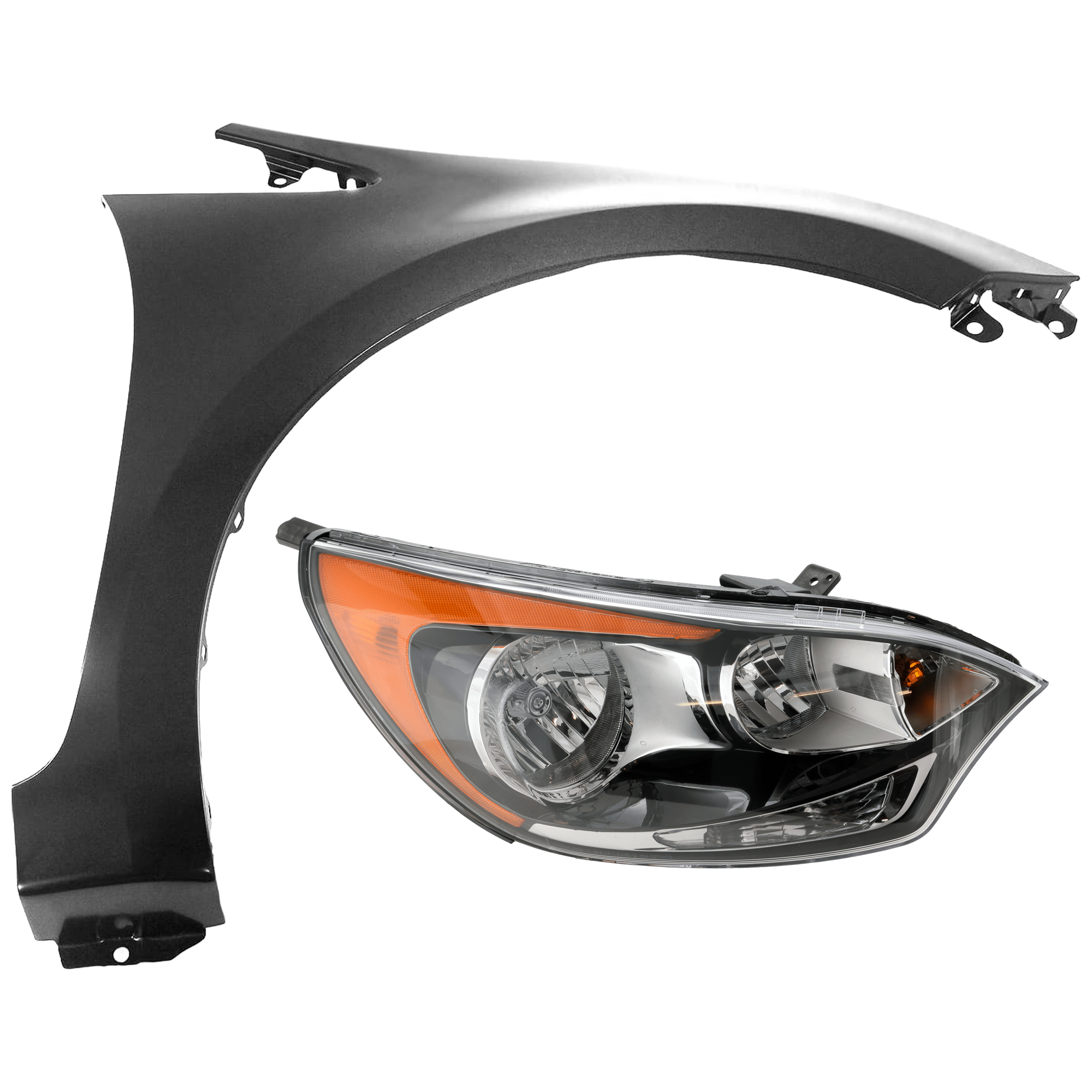 AM RIO 12-17 HEAD LAMP RH 2 pc Kit Assembly Halogen Hatchback with Fender SKU KIT 071726-290 Partslink KI2503154 KI1241137 OEM 921021W340-663211W100