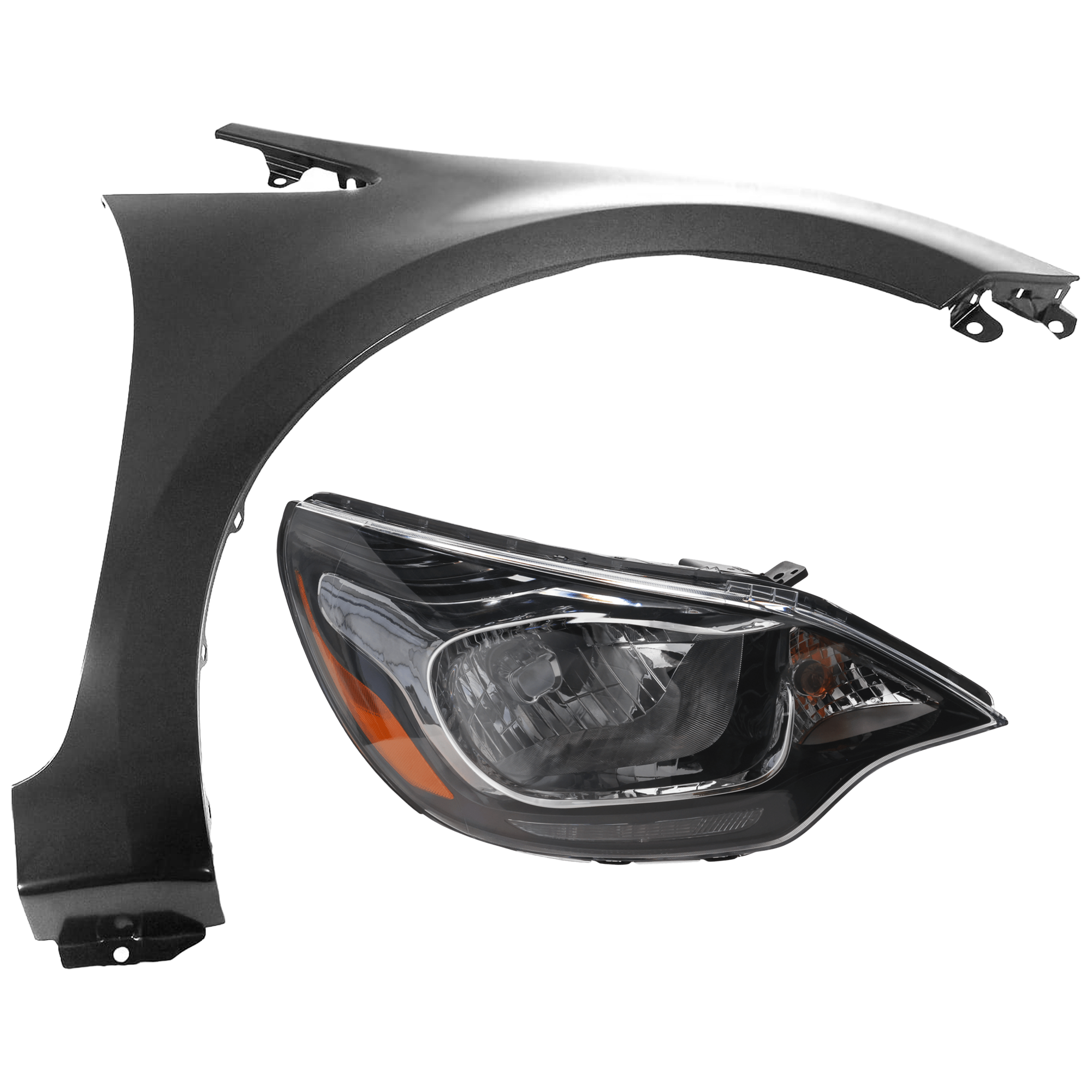AM RIO 12-17 HEAD LAMP RH 2 pc Kit Assembly Halogen w o LED Position Light Sedan with Fender SKU KIT 071726-291 Partslink KI2503159 KI1241137 OEM 921021W100-663211W100