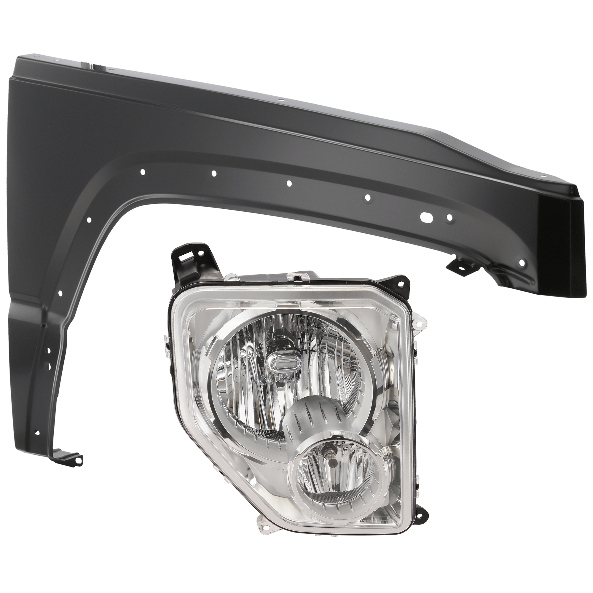 AM LIBERTY 08-12 HEAD LAMP RH 2 pc Kit Assembly Halogen Chrome Interior with Fender SKU KIT 071726-300 Partslink CH2503196 CH1241265 OEM 55157338AE 55399010AB