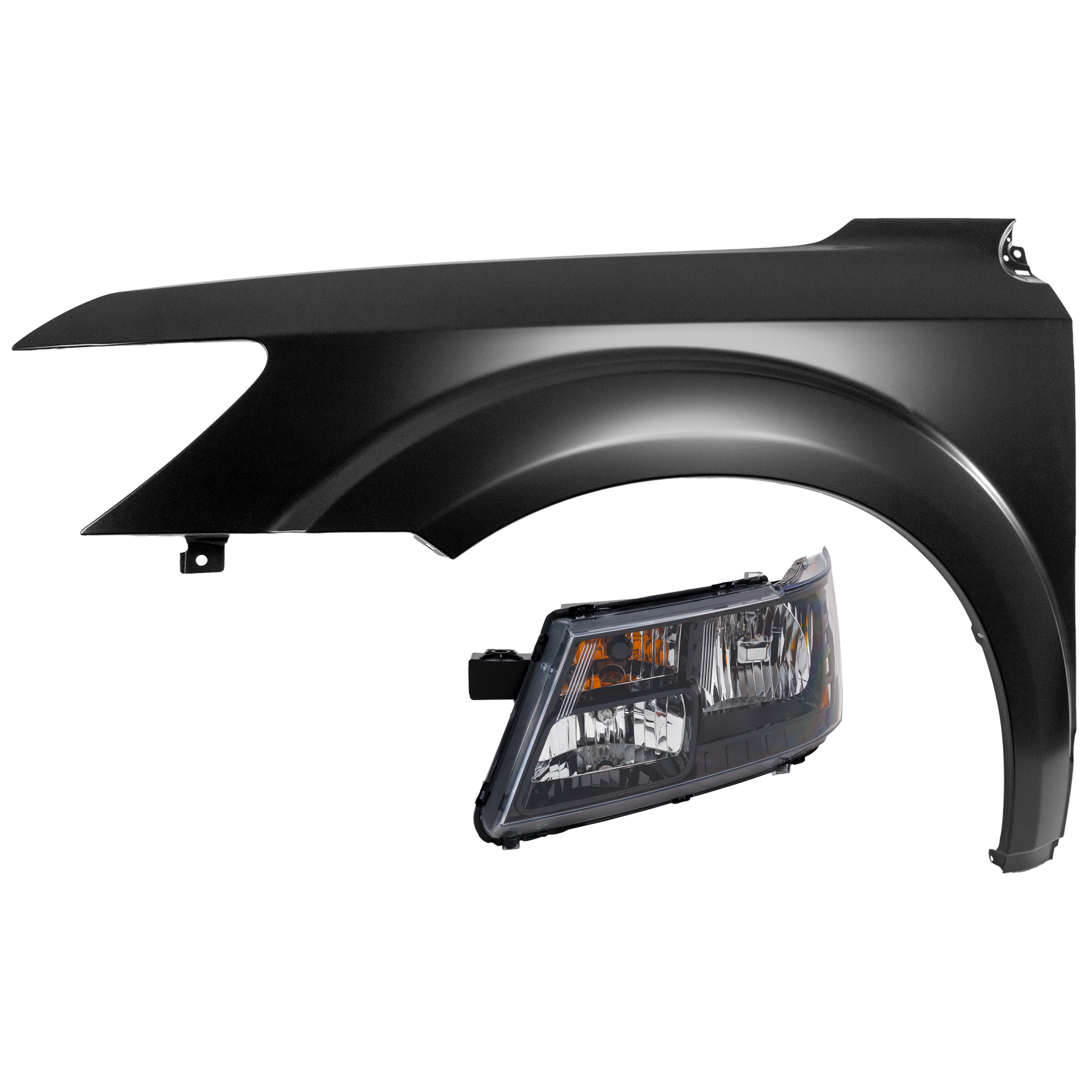 AM JOURNEY 14-20 HEAD LAMP LH 2 pc Kit Assembly Halogen w Black Trim with Fender CAPA SKU KIT 071726-30 Partslink CH1240270C CH2502265C OEM 5076731AE 68200085AC 68200085A