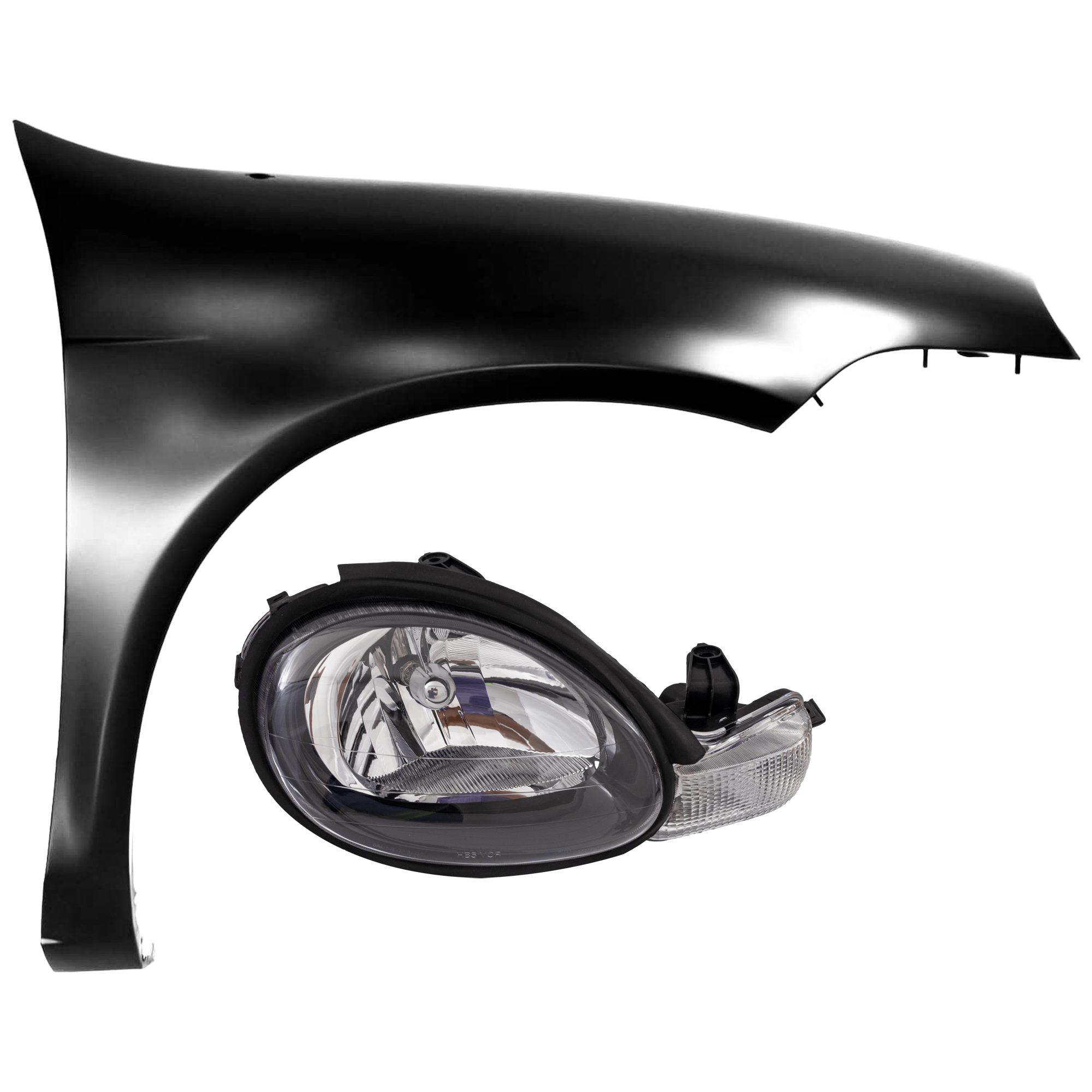 AM NEON 00-02 HEAD LAMP RH 2 pc Kit Assembly Halogen Black Interior with Fender SKU KIT 071726-31 Partslink CH2503127 CH1241210 OEM 5288510AE 5012670AD