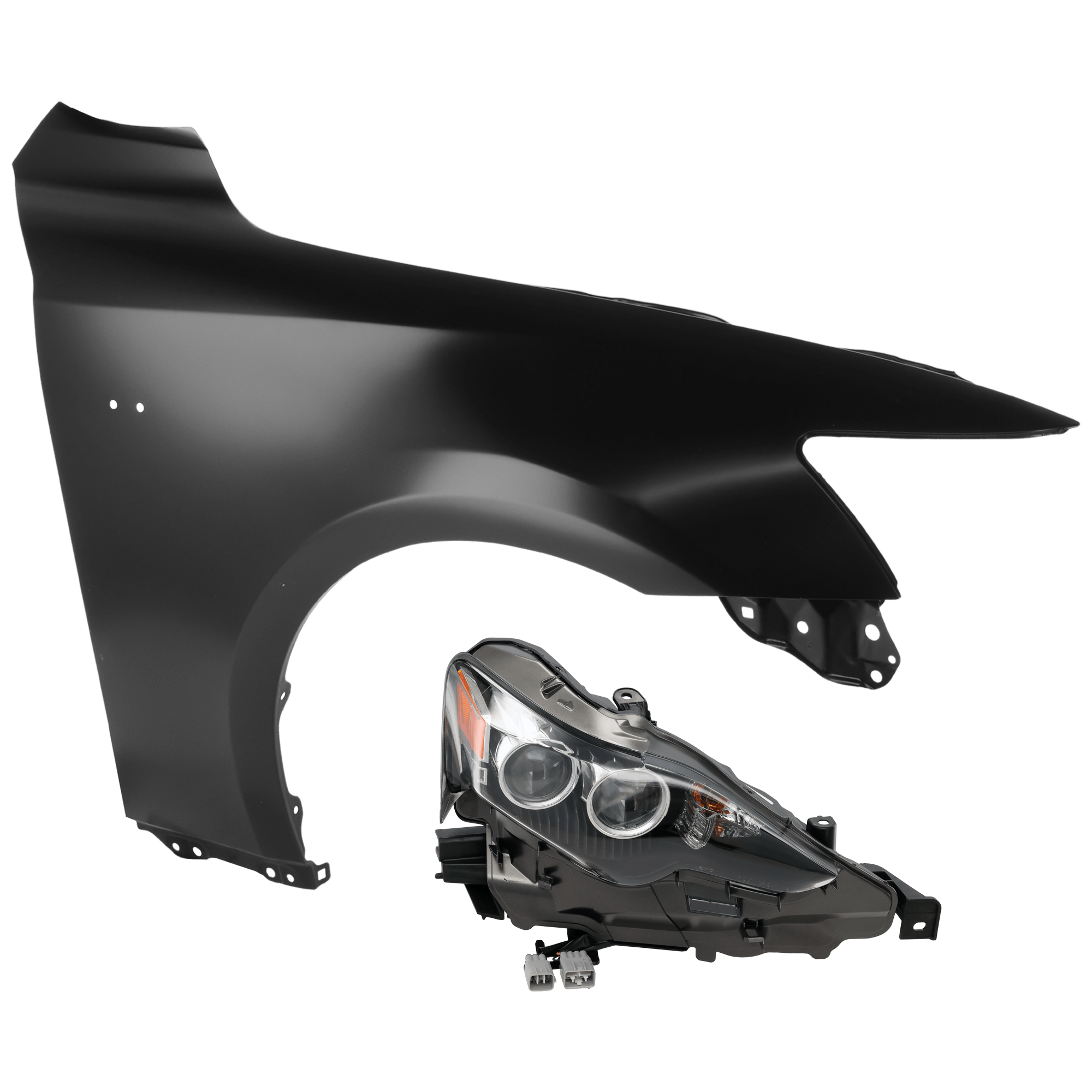 AM IS250-14-15 IS300-16-16 HEAD LAMP RH 2 pc Kit Assembly LED w F Sport Pkg with Fender SKU KIT 071726-36 Partslink LX2519141 LX1241130 OEM 8114553751-5380153160
