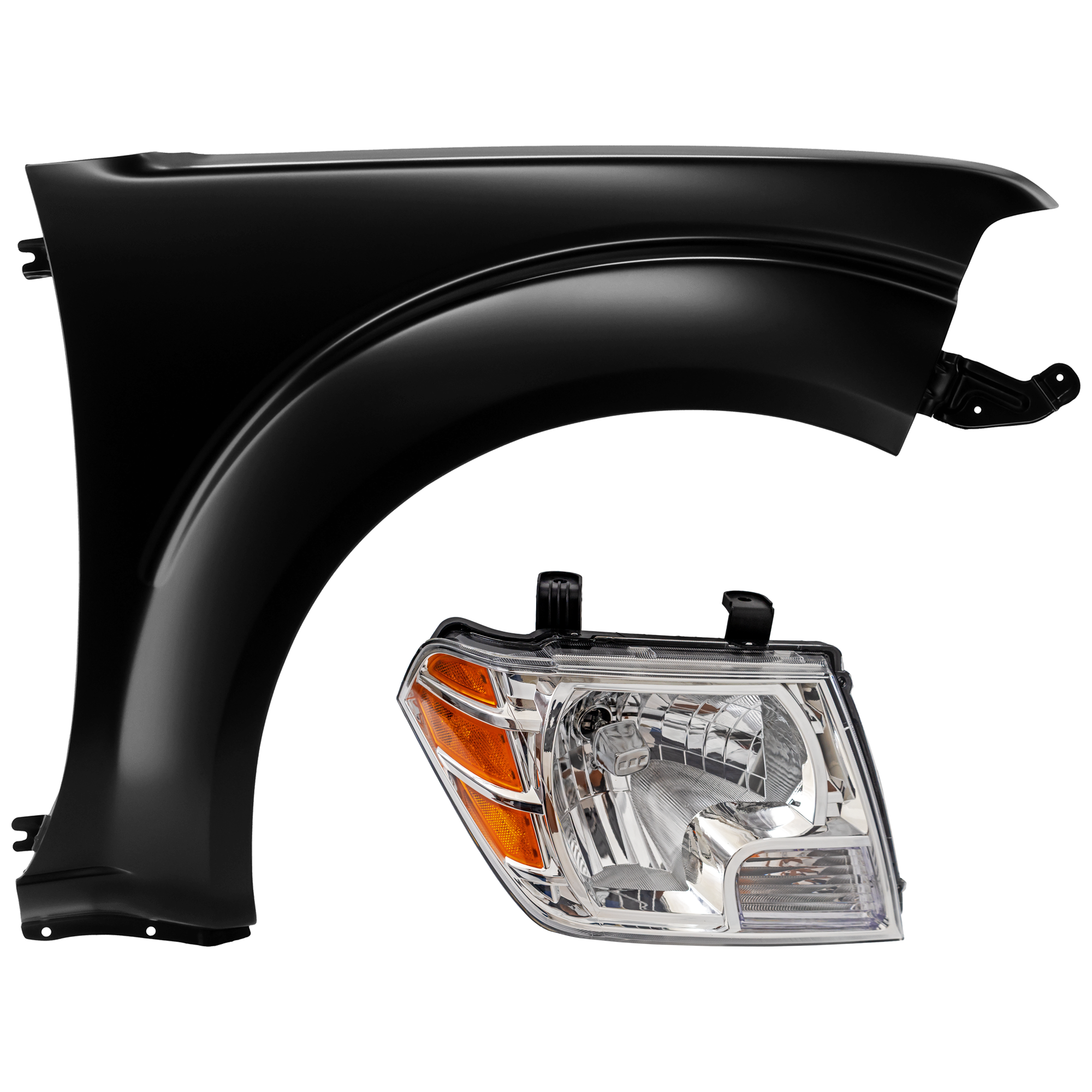 AM FRONTIER 09-21 HEAD LAMP RH 2 pc Kit Assembly Halogen with Fender CAPA SKU KIT 071726-40 Partslink NI2503188C NI1241184C OEM 26010ZL40B 63100ZL15A