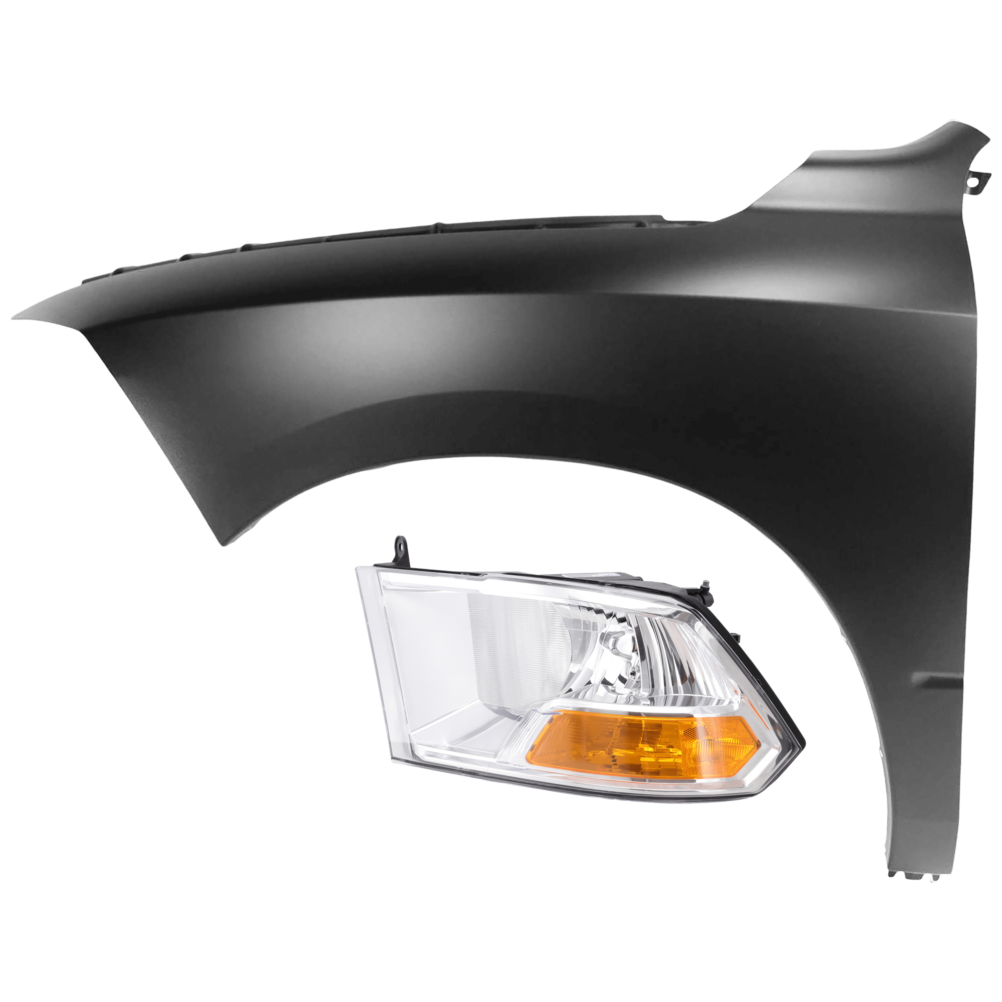 AM RAM FULL SIZE PICKUP 09-12 HEAD LAMP LH 2 pc Kit Assembly Halogen w o Quad Lamps with Fender CAPA SKU KIT 071726-48 Partslink CH2502217C CH1240269C OEM 55277409AG 55277409AF 68054339