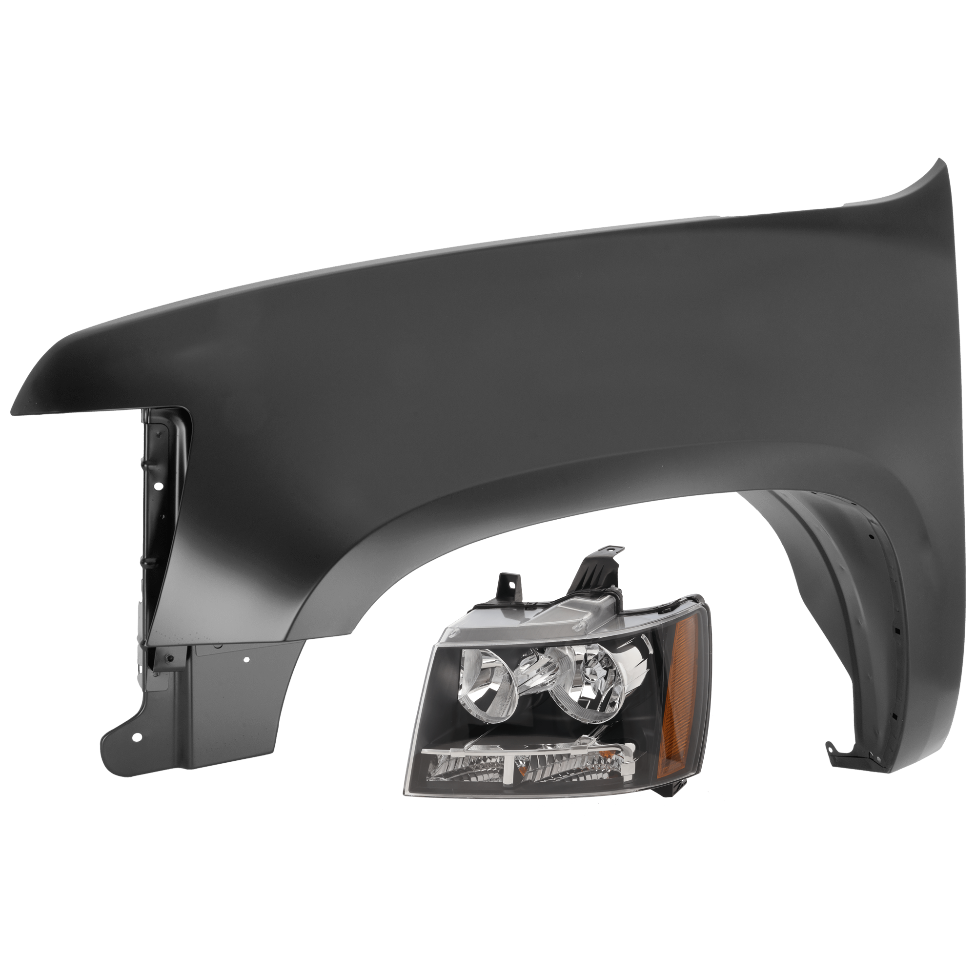 AM AVALANCHE 07-13 TAHOE 07-14 HEAD LAMP LH 2 pc Kit Assembly Halogen with Fender SKU KIT 071726-50 Partslink GM2502263 GM1240333 OEM 22853025-22977475