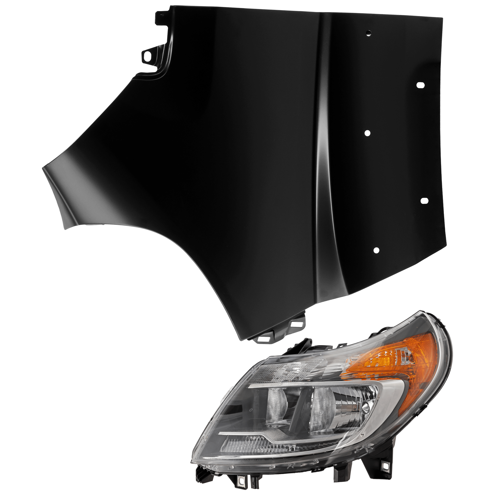 AM PROMASTER VAN 14-22 HEAD LAMP LH 2 pc Kit Assembly Halogen w Daytime Running Light with Fender SKU KIT 071726-51 Partslink CH2502291 CH1240286 OEM 68154589AL 68154589AK 68154589