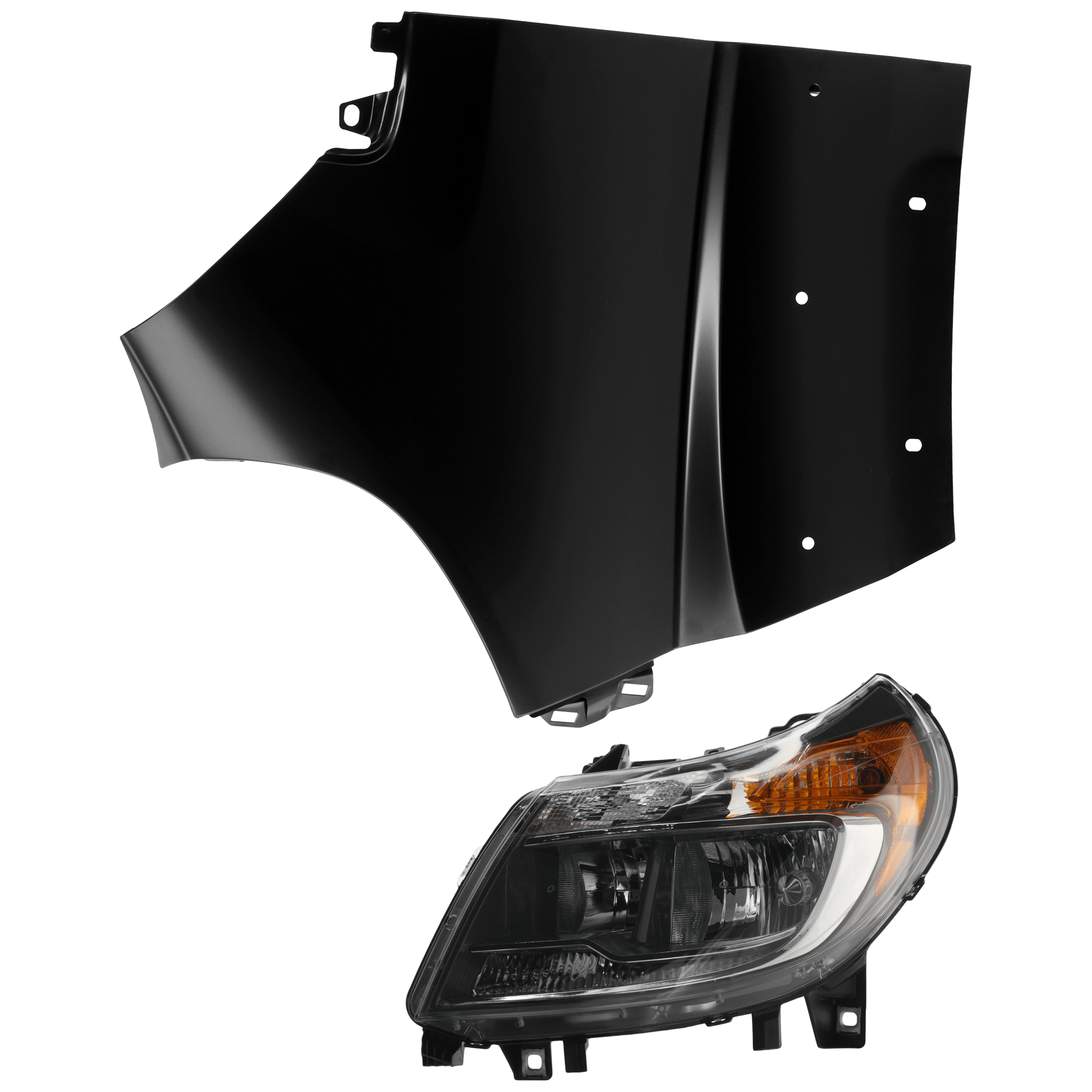 AM PROMASTER VAN 14-22 HEAD LAMP LH 2 pc Kit Assembly Halogen w o Daytime Running Light with Fender SKU KIT 071726-52 Partslink CH2502254 CH1240286 OEM 4725945AK 4725945AJ 68213478AB