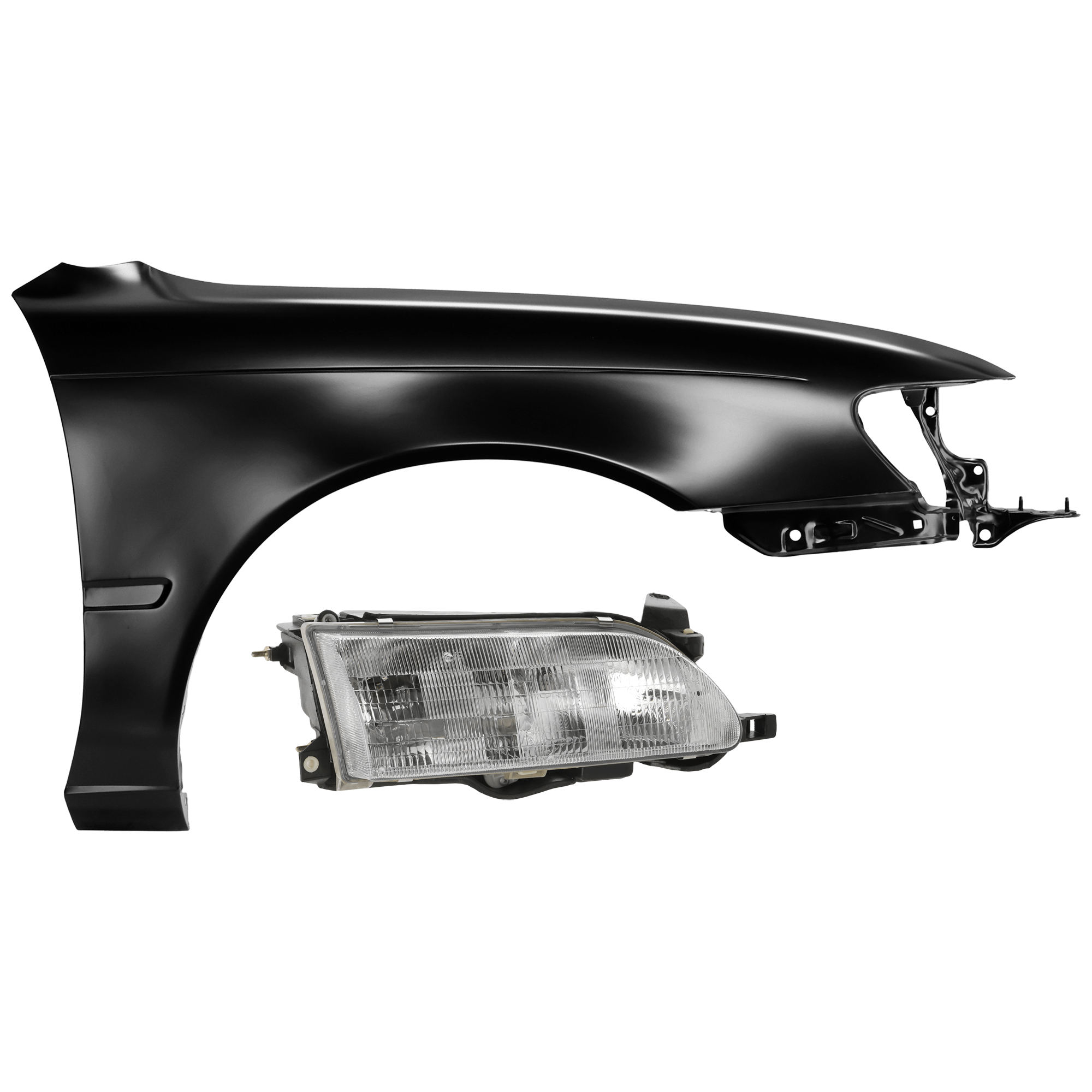 AM COROLLA 93-97 HEAD LAMP RH 2 pc Kit Assembly Halogen Sedan Wagon Japan or USA Built Vehicles with Fender SKU KIT 071726-54 Partslink TO2503107 TO1241102 OEM 811101E221-5380102050