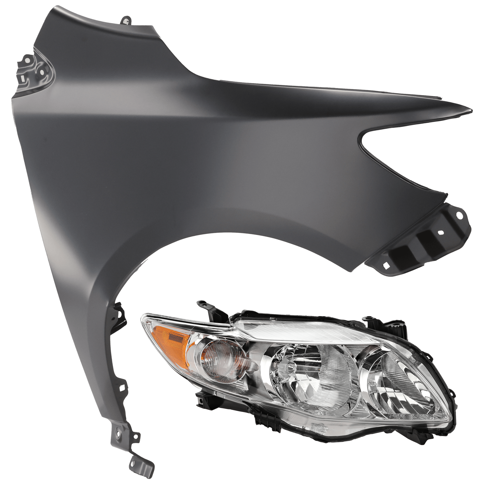 AM COROLLA 09-10 HEAD LAMP RH 2 pc Kit Assembly Halogen Japan North America Built Vehicle with Fender CAPA SKU KIT 071726-59 Partslink TO2503182C TO1241224C OEM 8111002670-5380102110