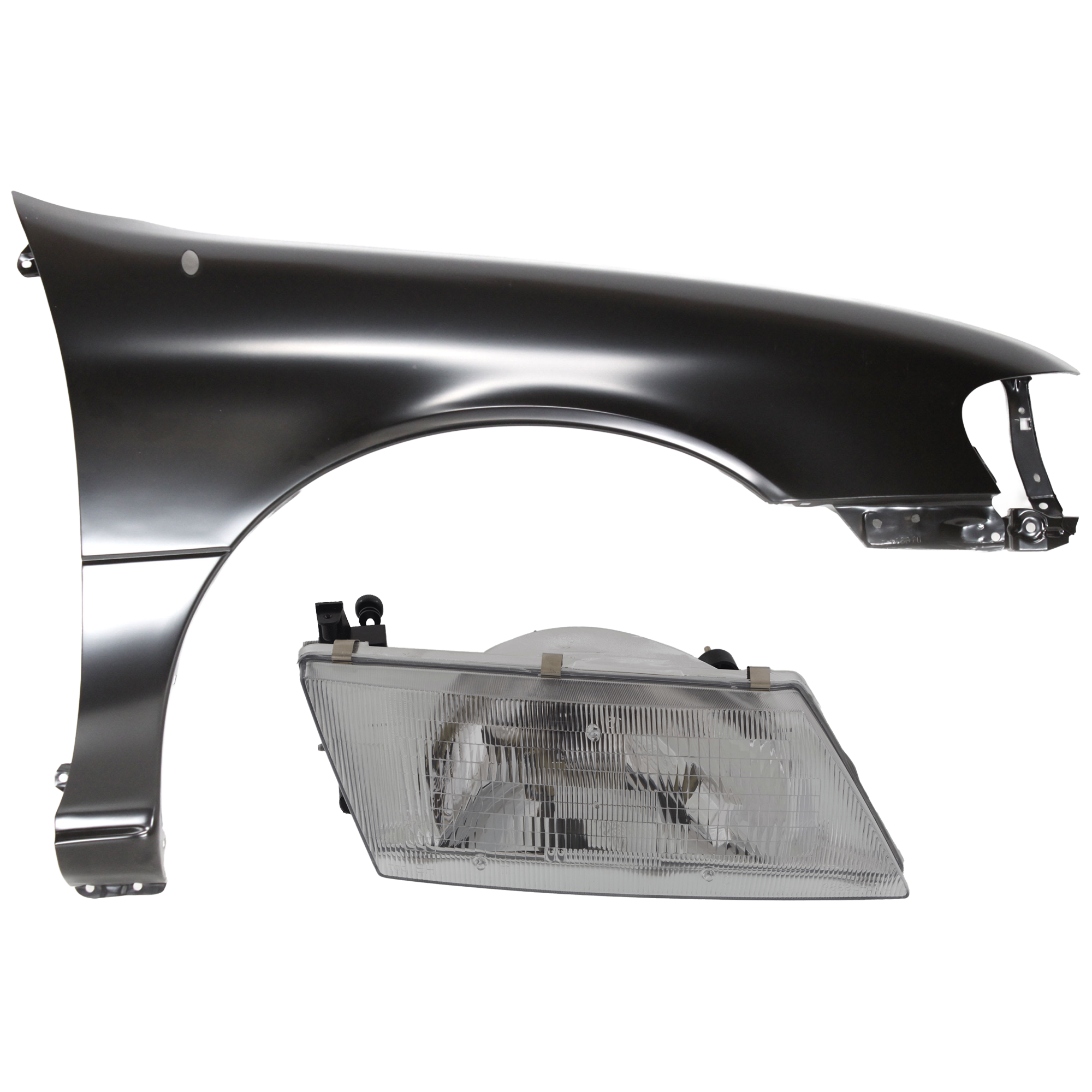 AM 200SX 95-97 SENTRA 95-98 HEAD LAMP RH 2 pc Kit Assembly Halogen with Fender SKU KIT 071726-60 Partslink NI2503117 NI1241156 OEM 260101M325 F31008B730