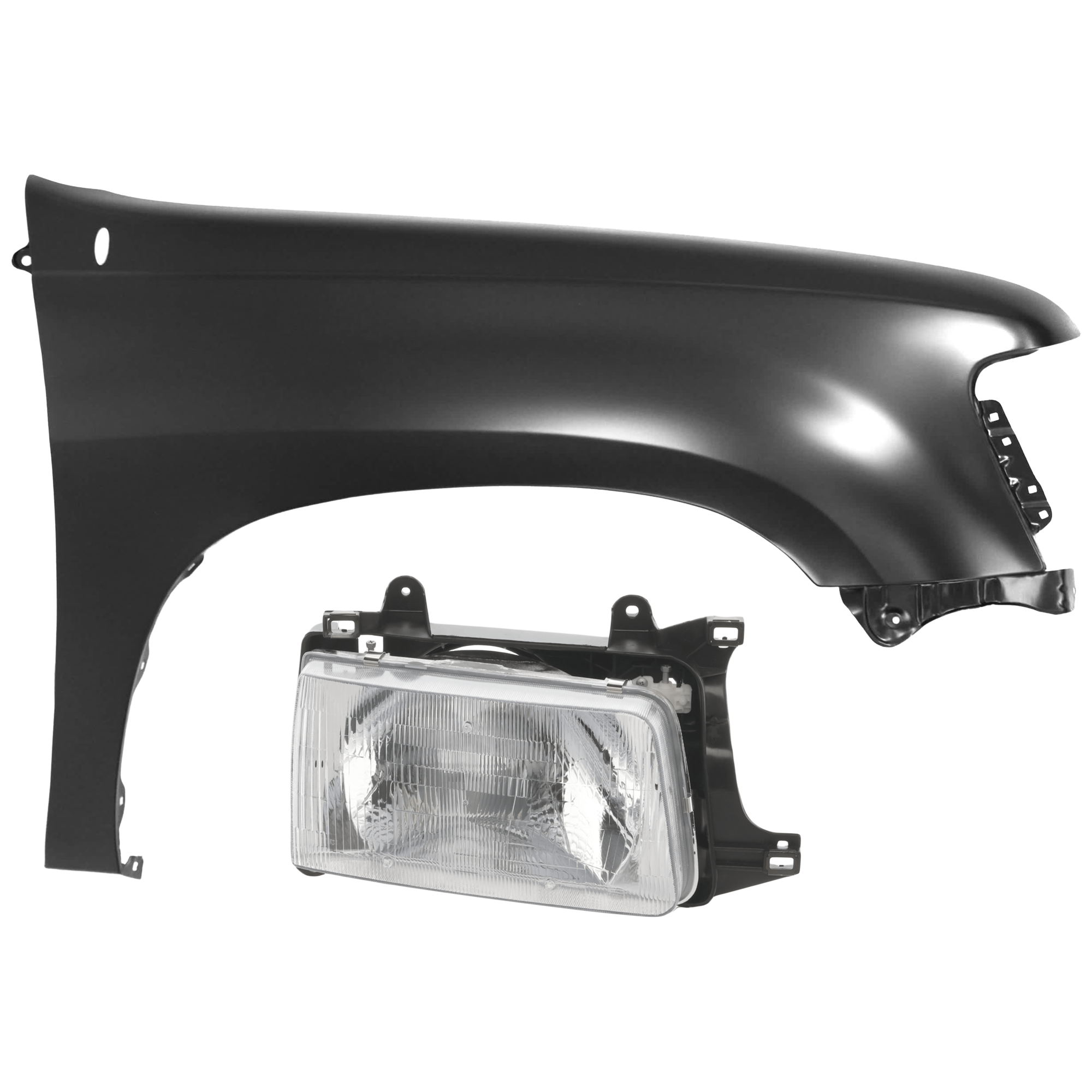 AM T100-93-98 HEAD LAMP RH 2 pc Kit Assembly Halogen with Fender SKU KIT 071726-61 Partslink TO2503119 TO1241149 OEM 8111034010-5381134010