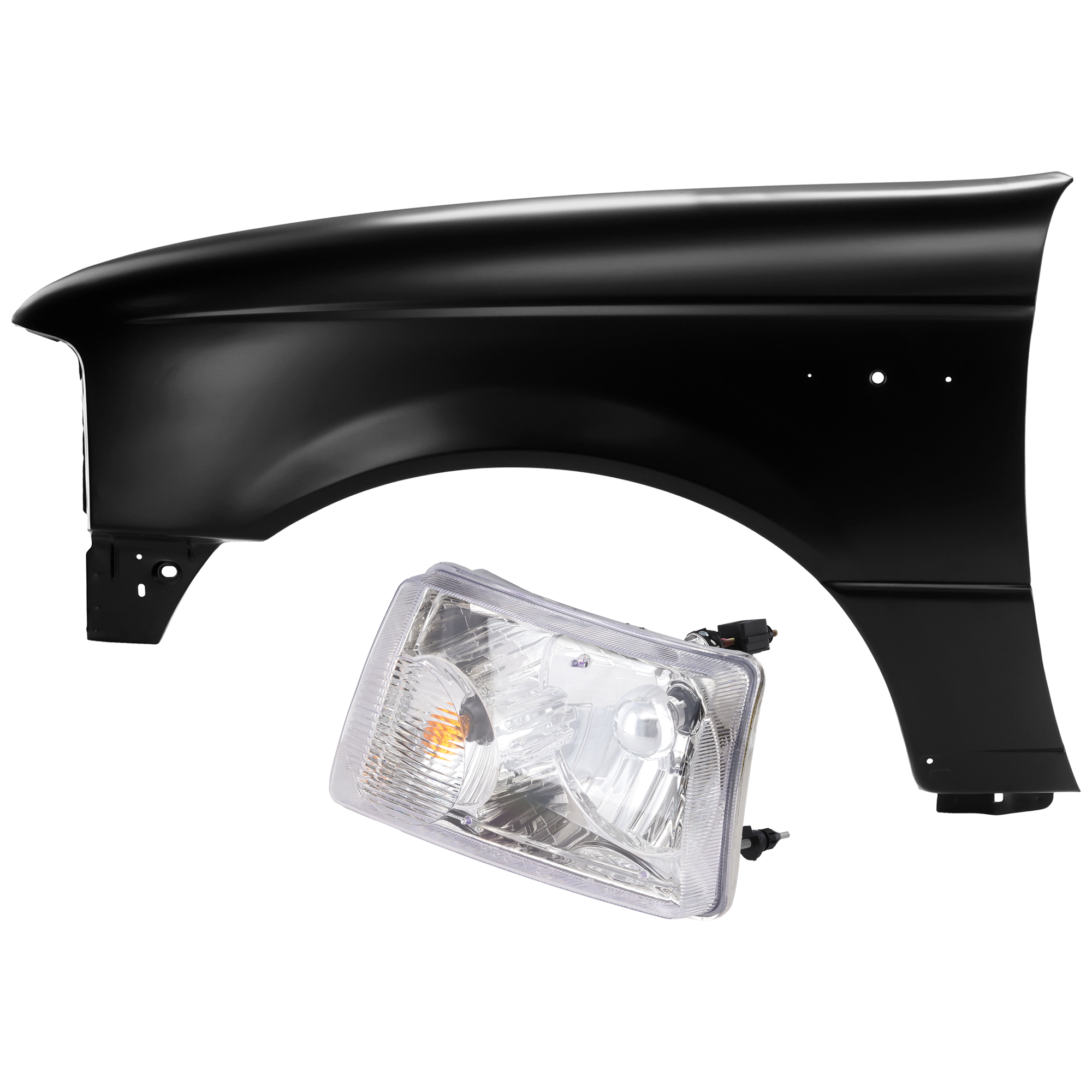 AM RANGER 04-11 HEAD LAMP LH 2 pc Kit Assembly Halogen with Fender SKU KIT 071726-69 Partslink FO2502173 FO1240237 OEM 6L5Z13008BA 5L5Z16006A