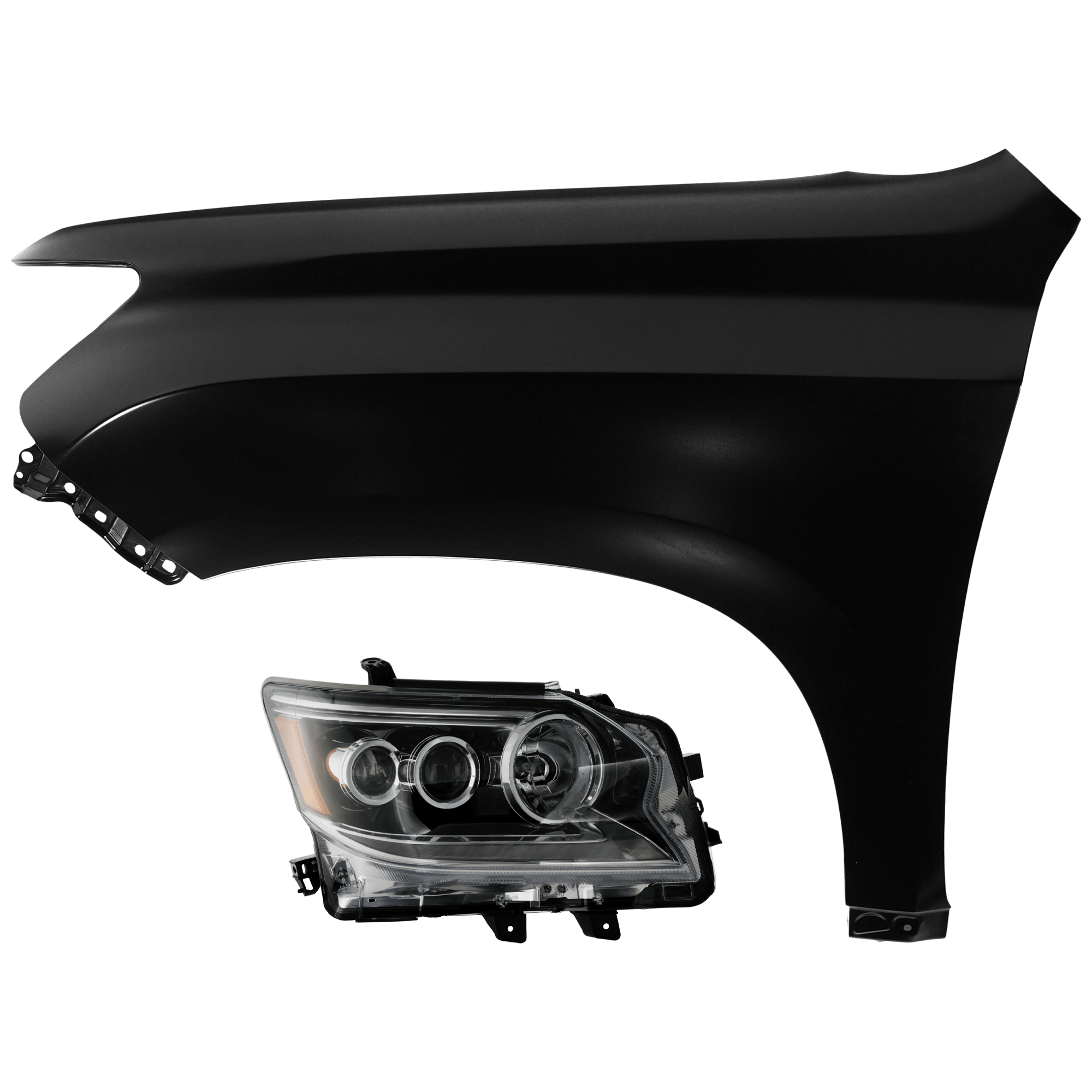 AM GX460-14-19 HEAD LAMP RH 2 pc Kit Assembly LED with Fender SKU KIT 071726-81 Partslink LX2503160 LX1241131 OEM 8114560G21-5381160C80