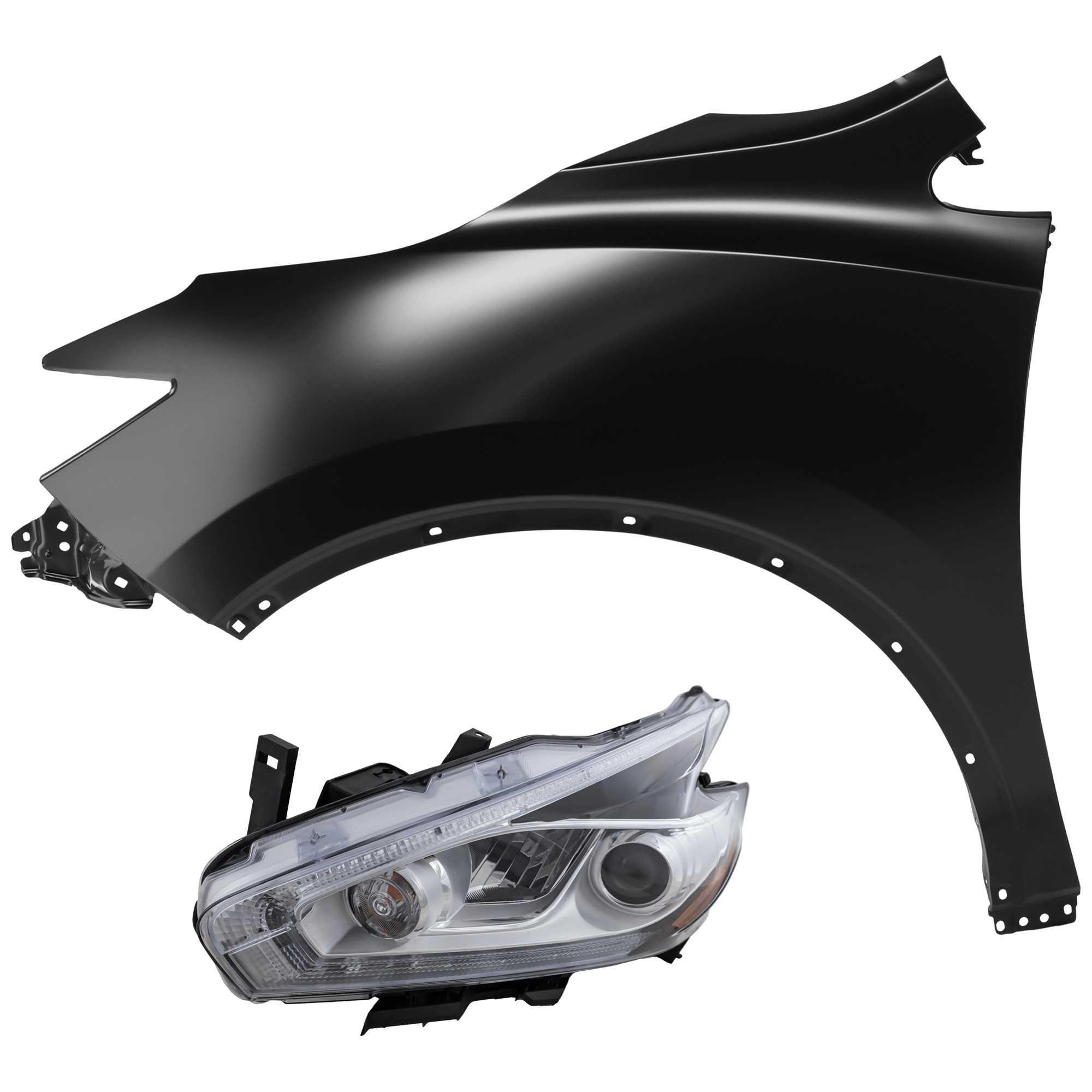 AM MURANO 15-18 HEAD LAMP LH 2 pc Kit Assembly LED with Fender SKU KIT 071726-90 Partslink NI2502233 NI1240216 OEM 260605AA5B 260605AA5C 260609UE