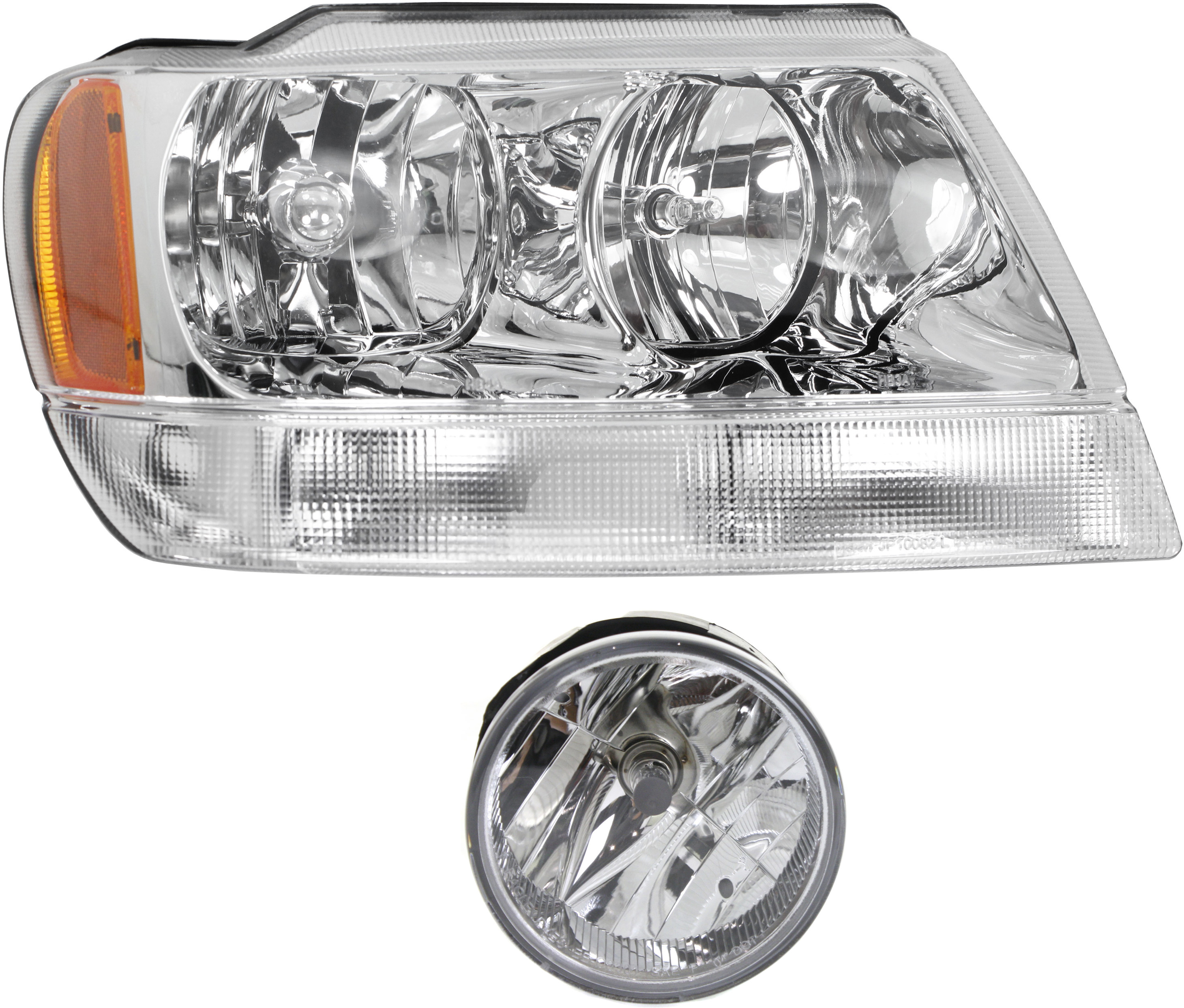 AM GRAND CHEROKEE 04-04 HEAD LAMP RH with Bulb 2 pc Kit with Fog Light SKU KIT 071817-51 Partslink CH2503120 CH2592126 OEM 55155552AI 55156733AC