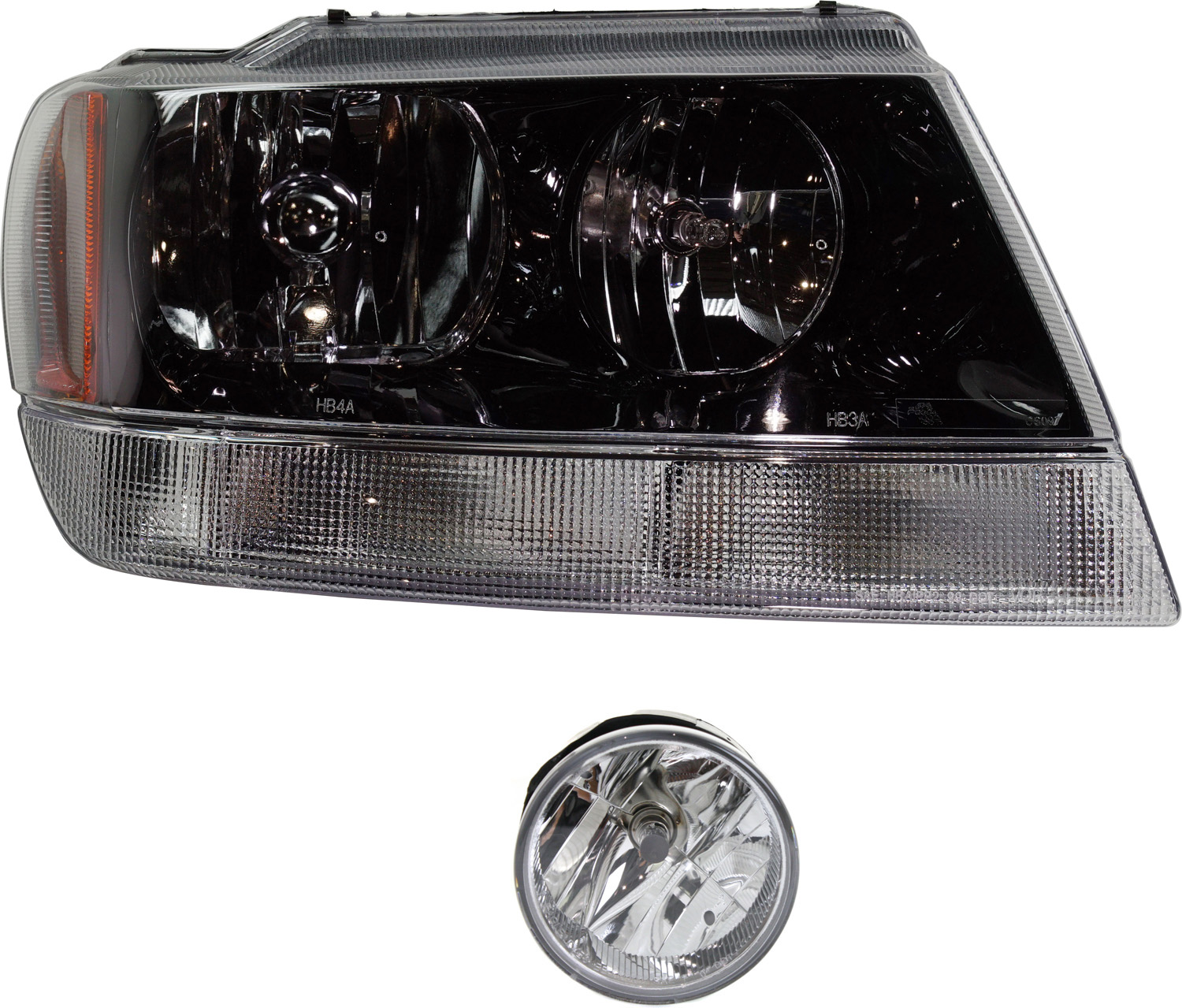 AM GRAND CHEROKEE 04-04 HEAD LAMP RH with Bulb 2 pc Kit with Fog Light SKU KIT 071817-54 Partslink CH2503138 CH2592126 OEM 55155128AJ 55156733AC