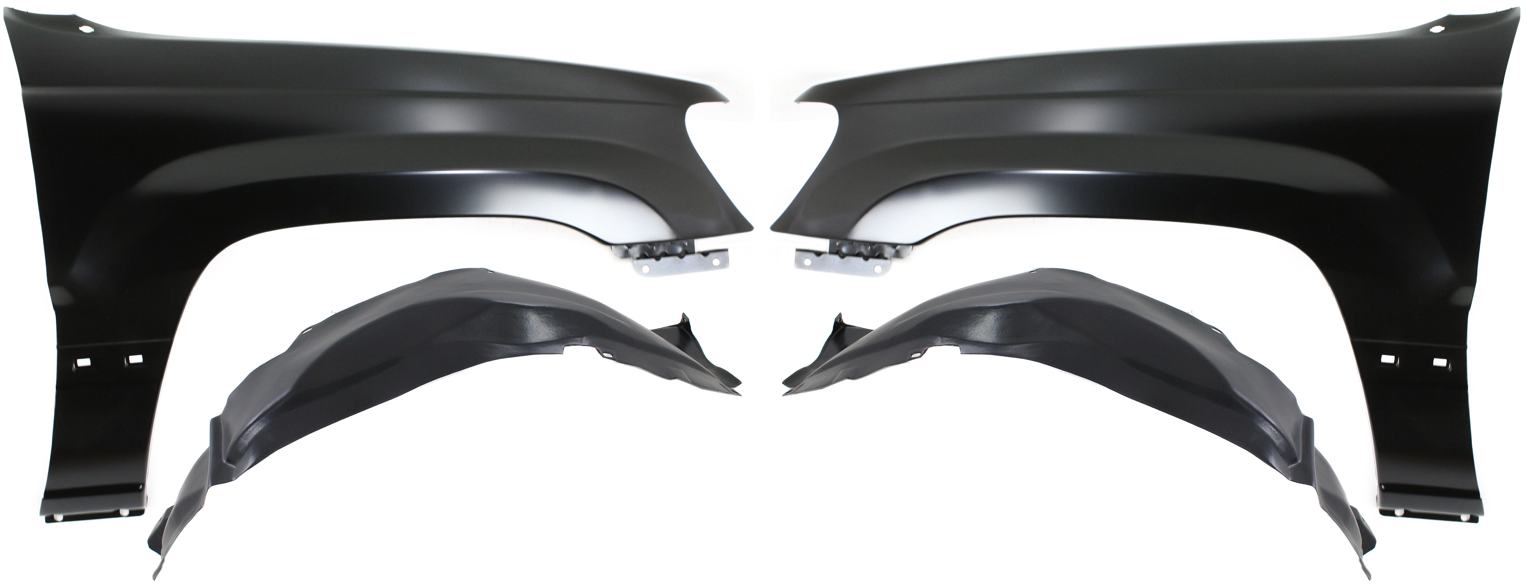 AM GRAND CHEROKEE 04-04 FRONT FENDER RH AND LH 4 pc kit with Fender Liners SKU KIT 071817-76 Partslink CH1241211 CH1240211 CH1248142 CH1249142 OEM 55135900AC 55135901AC 55136229