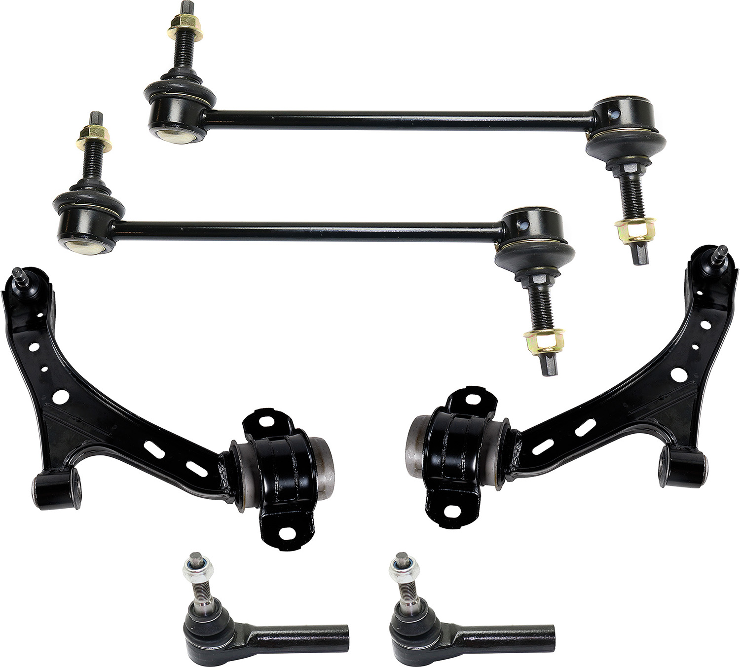 AM MUSTANG 05-10 FRONT CONTROL ARM KIT RH AND LH Lower w ball joint s 6 pc Kit with Sway Bar Link and Tie Rod End SKU KIT 071818-37 OEM 7R3Z3079A 6R3Z3079AA 4R3Z3079B