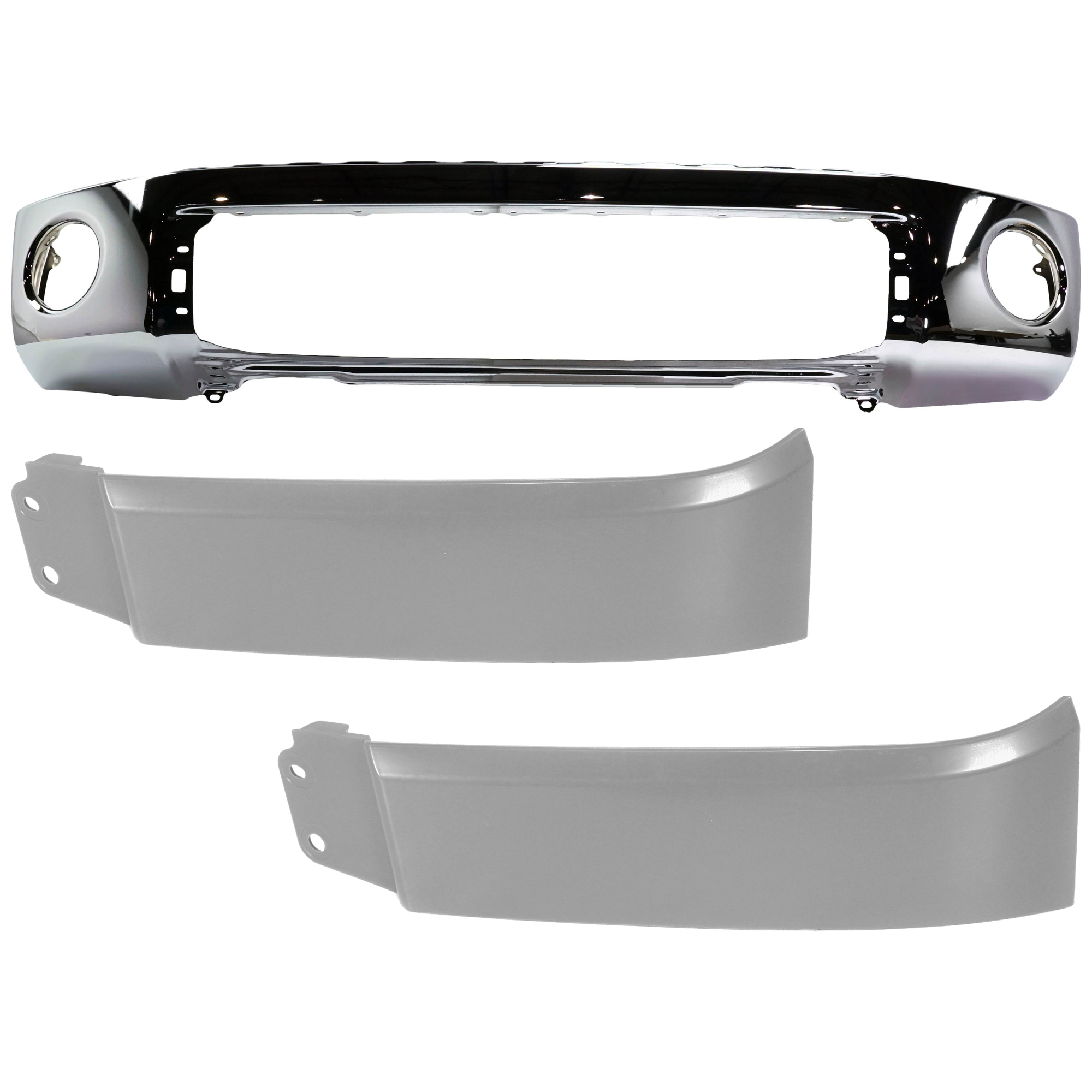AM TUNDRA 07-13 FRONT BUMPER 3 pc kit Steel Chrome w o Park Assist Sensor Holes with Headlight Filler SKU KIT 07182024-50 Partslink TO1002182 TO1242100 OEM 521110C021-539320C901