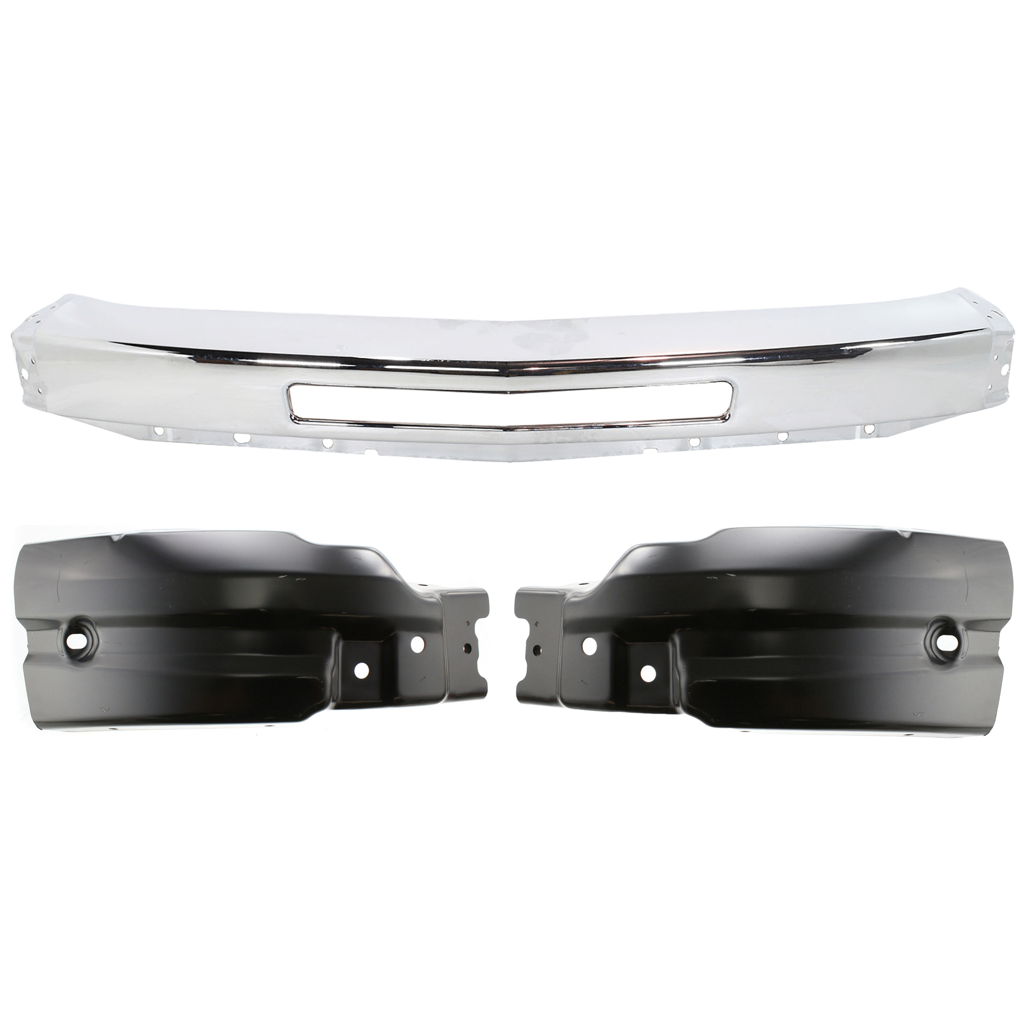 AM SILVERADO 1500-09-13 SILVERADO 2500 HD 07-10 FRONT BUMPER 3 pc kit Impact Bar Chrome with Bumper End SKU KIT 07182024-55 Partslink GM1002831 GM1004148 GM1005148 OEM 15941850-22737638-22737639