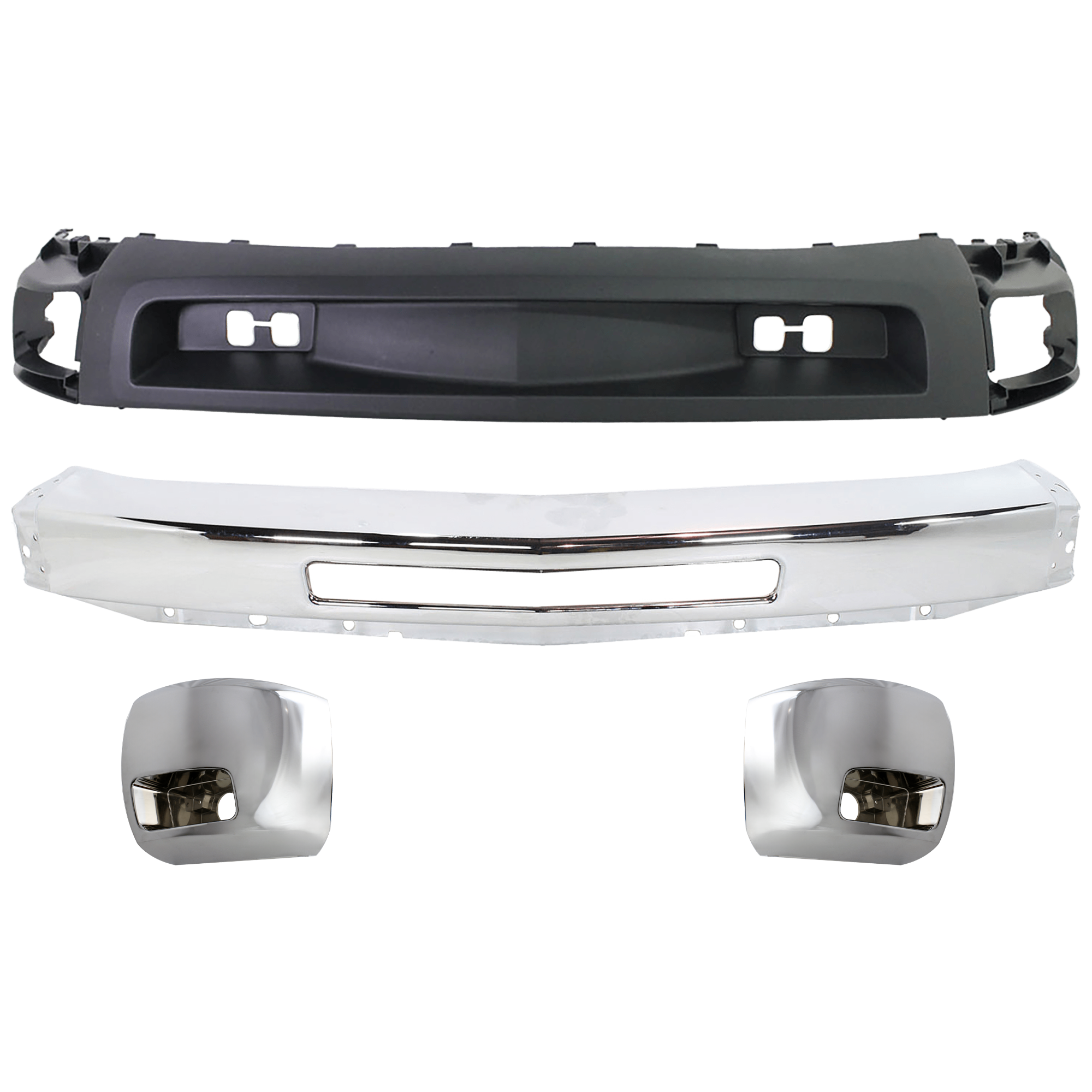 AM SILVERADO 2500 HD SILVERADO 3500 HD 07-10 FRONT BUMPER 4 pc kit Impact Bar Chrome with Bumper End and Valance SKU KIT 07182024-57 Partslink GM1002831 GM1017108 GM1016108 GM1092202 OEM 15941850-15839252-15839251-159