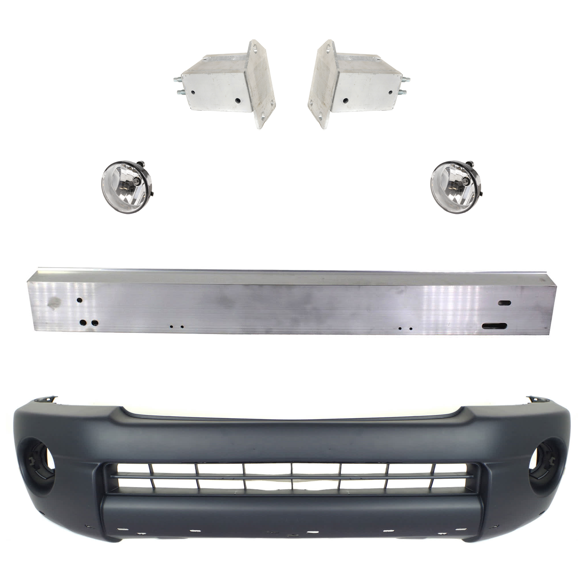 AM TACOMA 07-11 FRONT BUMPER COVER 6 pc kit Textured w Spoiler Holes with Bumper Bracket Bumper Reinforcement and Fog Light SKU KIT 07182024-59 Partslink TO1000305 TO1027106 TO1026106 TO1025102 TO2592117 OEM 5211904904-5202504010-52026040