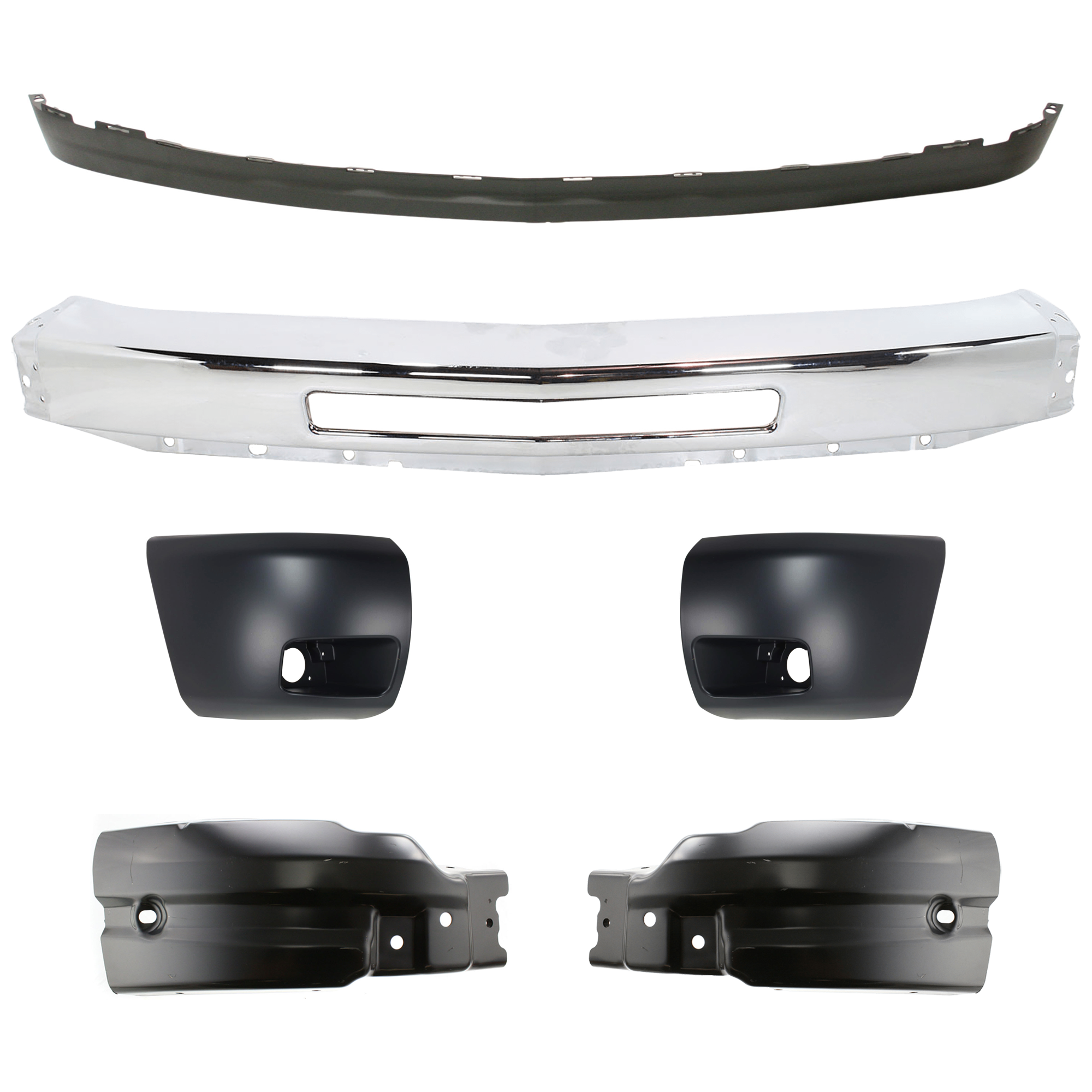 AM SILVERADO 1500-09-13 FRONT BUMPER 6 pc kit Impact Bar Chrome with Bumper End and Valance SKU KIT 07182024-61 Partslink GM1002831 GM1005148 GM1004148 GM1005147 GM1004147 GM1092191 OEM 15941850-22737639-22737638-158