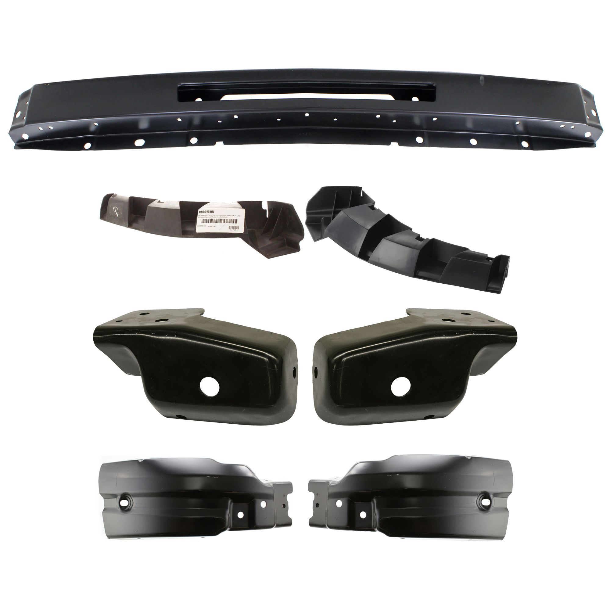 AM SILVERADO 2500 HD SILVERADO 3500 HD 07-10 FRONT BUMPER 7 pc kit Primed with Bumper Bracket and Bumper End SKU KIT 07182024-67 Partslink GM1002836 GM1066180 GM1067180 GM1042109 GM1043109 GM1004148 GM1005148 OEM 15941837-15941850-15838208-158