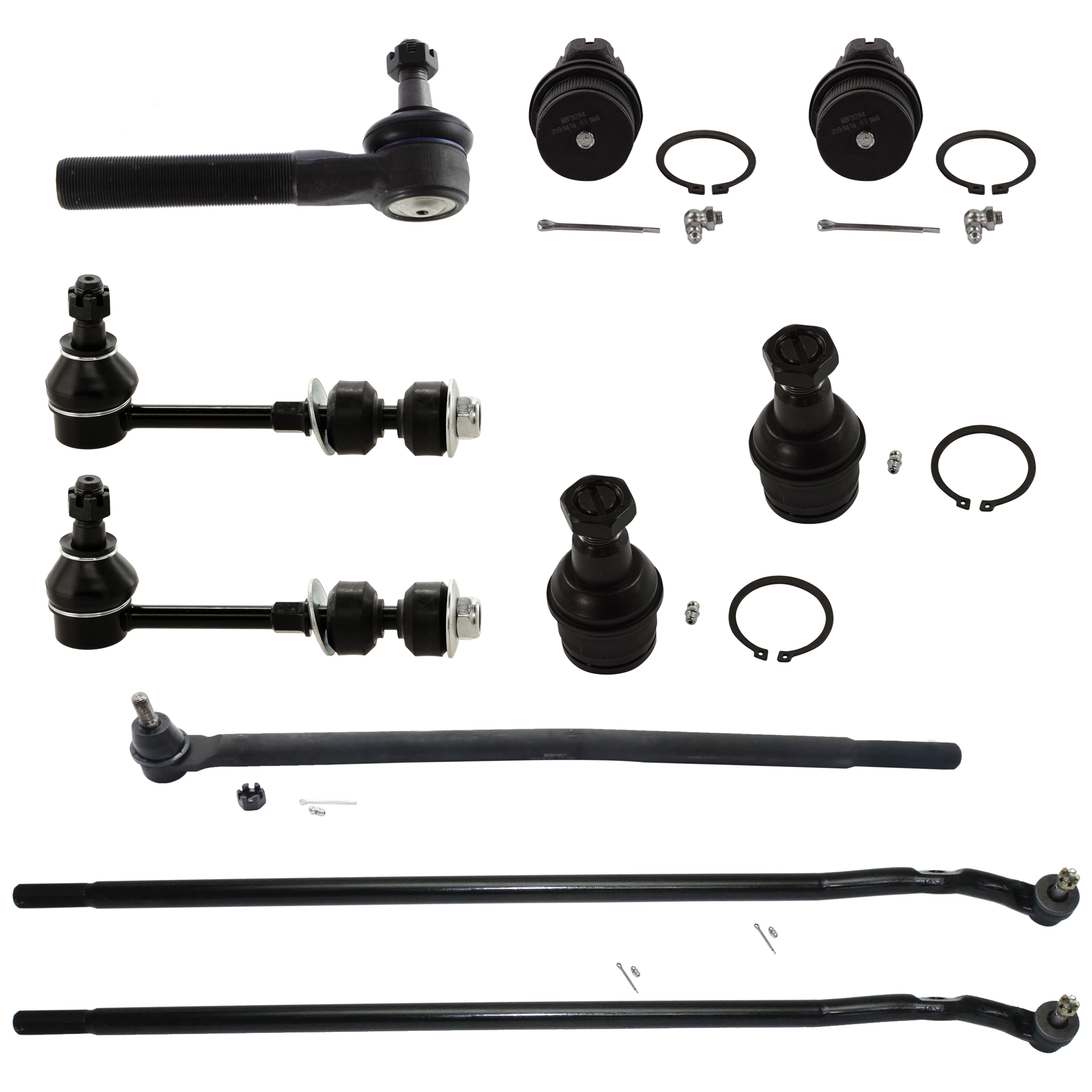 AM F SERIES SUPER DUTY P U 99-22 FRONT SUSPENSION KIT RH AND LH 10 pc kit w Ball Joint Tie Rod End and Sway Bar Link SKU KIT 071824-06 OEM 104149-287003-287006-260124
