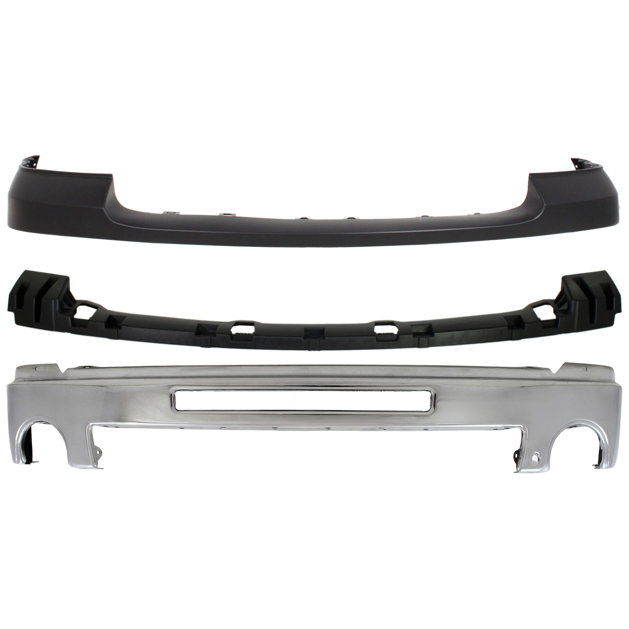 AM SIERRA 1500-07-13-2500 HD 3500 HD 07-10 FRONT BUMPER 3 pc kit Chrome w Air Hole SL SLE SLT WT w Towing Pkg Hybrid Models Excludes 2007 Classic SKU KIT 071824-33 Partslink GM1002834 GM1065108 GM1014102 OEM 15902856-15246822-25783584