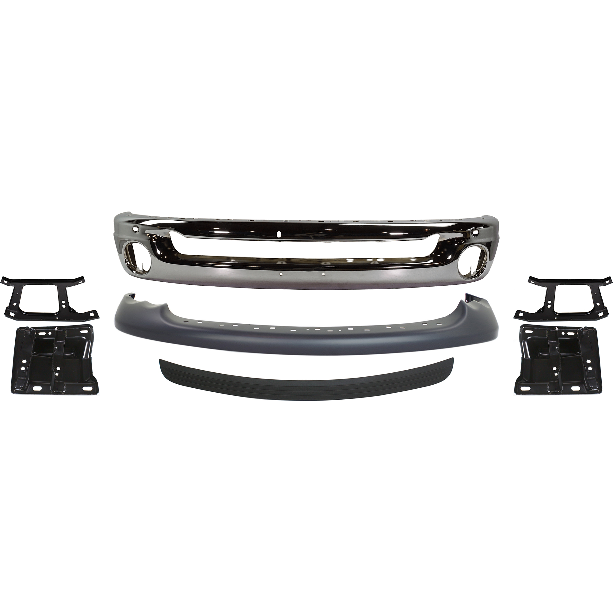 AM RAM 1500 PICKUP 02-05 FRONT BUMPER 7 pc kit Face Bar Steel Chrome with Bumper Bracket Bumper Trim and Valance SKU KIT 071824 C102 Partslink CH1002383 CH1066127 CH1067127 CH1066131 CH1067131 CH1019102 CH1000338 OEM 55077946AB 55077209AA 55077208